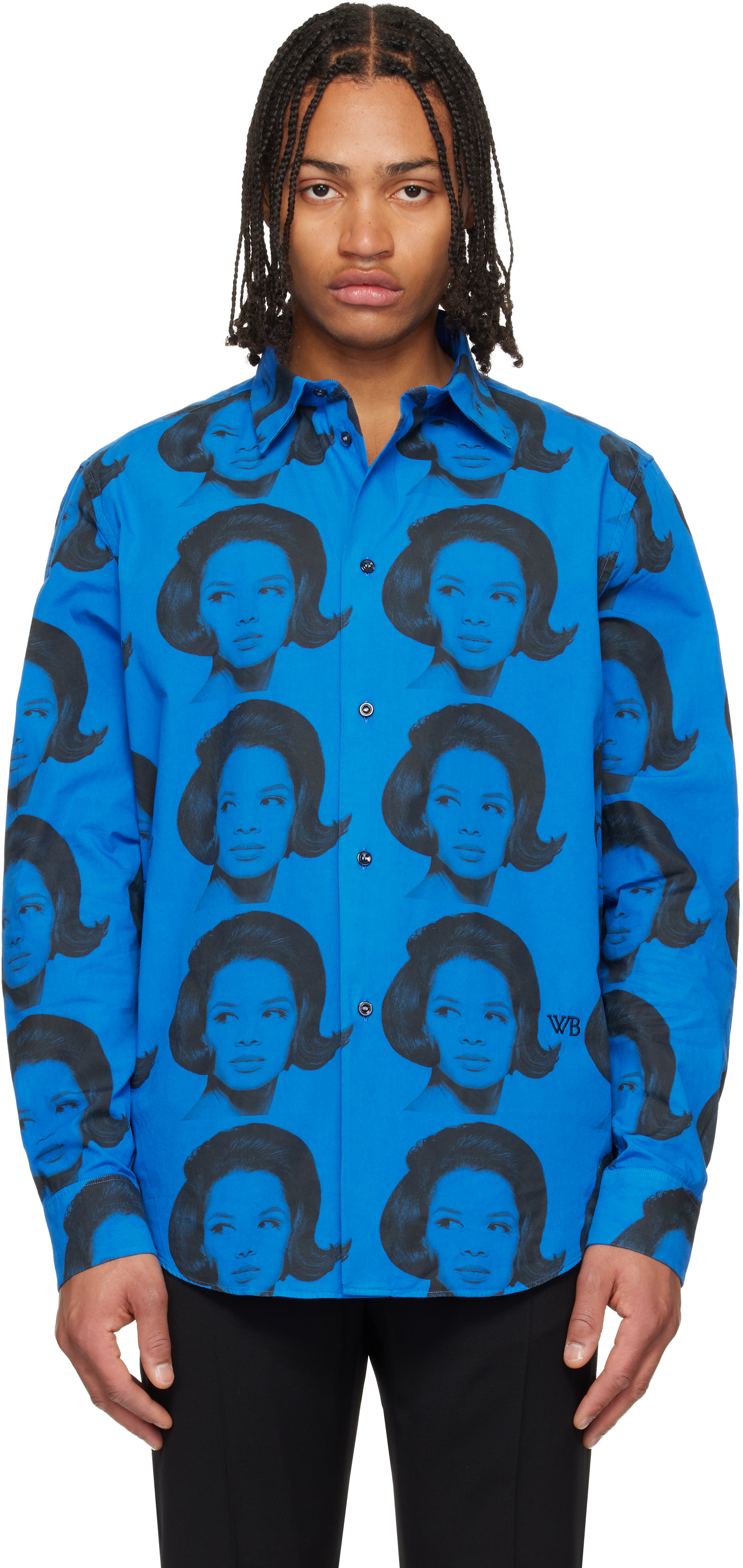 WALES BONNER ウェールズボナー 25AW イタリア製 Theaster Gates Edition Selah Shirt シアスターゲイツ セラシャツ 44 BLUE 長袖 グラフィック トップス【中古】【WALES BONNER】 Blue Theaster Gates Edition Selah Shirt by Wales Bonner on Sale