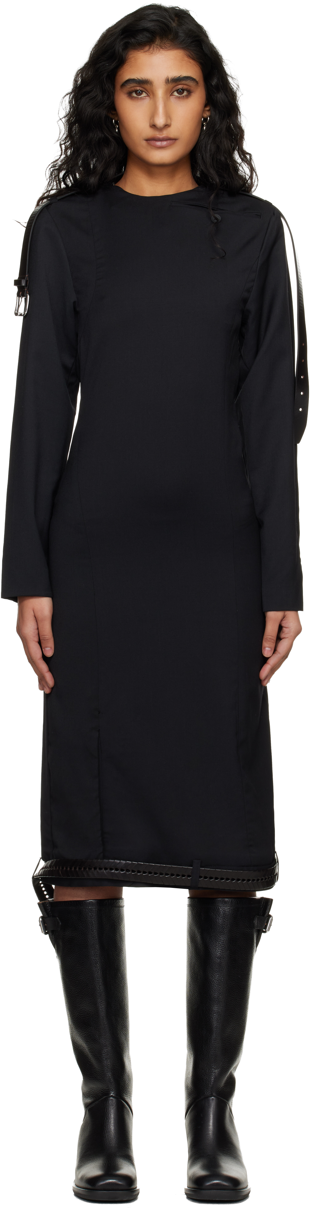 Hodakova Long Sleeve Double Sided Midi Dress In Black