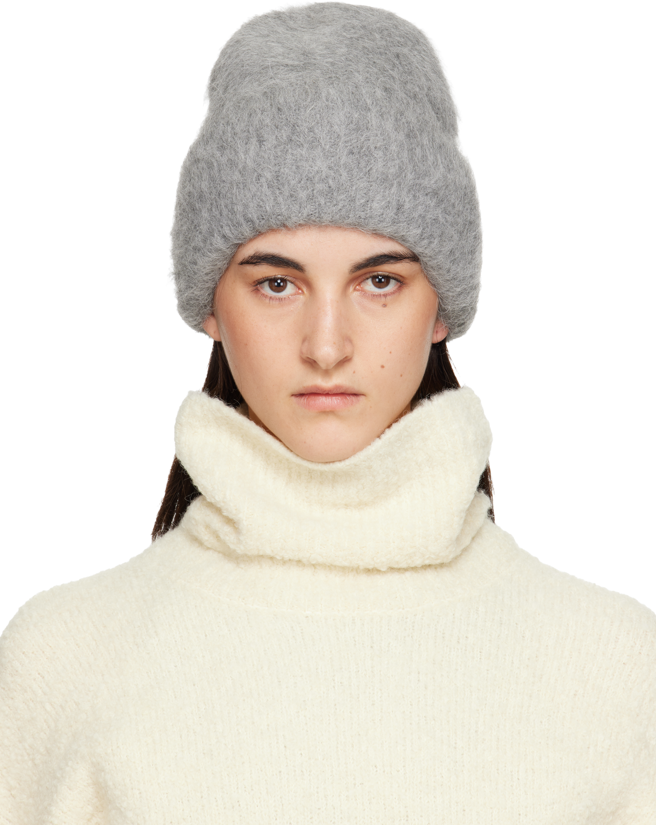 TOTEME: グレー アルパカ ニットビーニー | SSENSE 日本