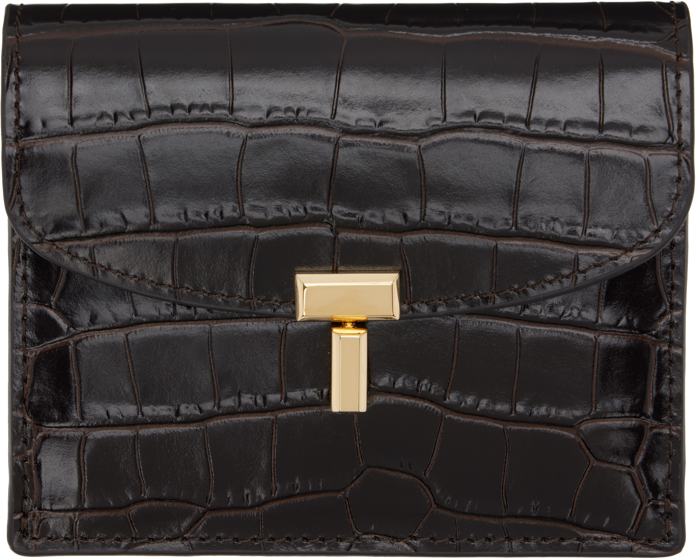 TOTEME: Brown T-Lock Croco-Embossed Card Holder | SSENSE