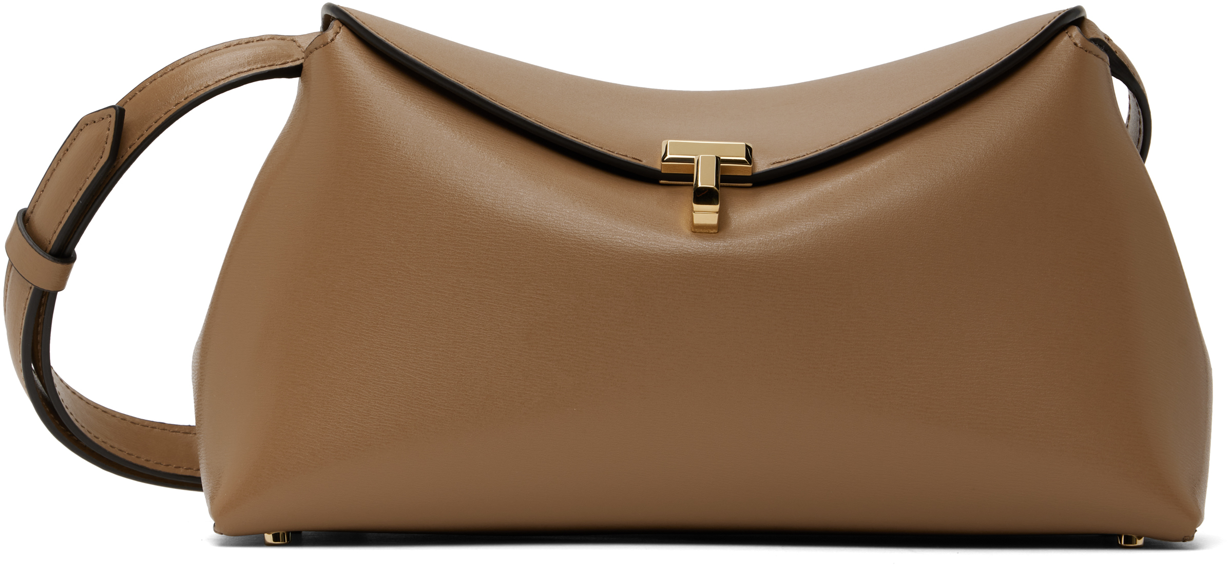 Totême Taupe T-lock Leather Clutch