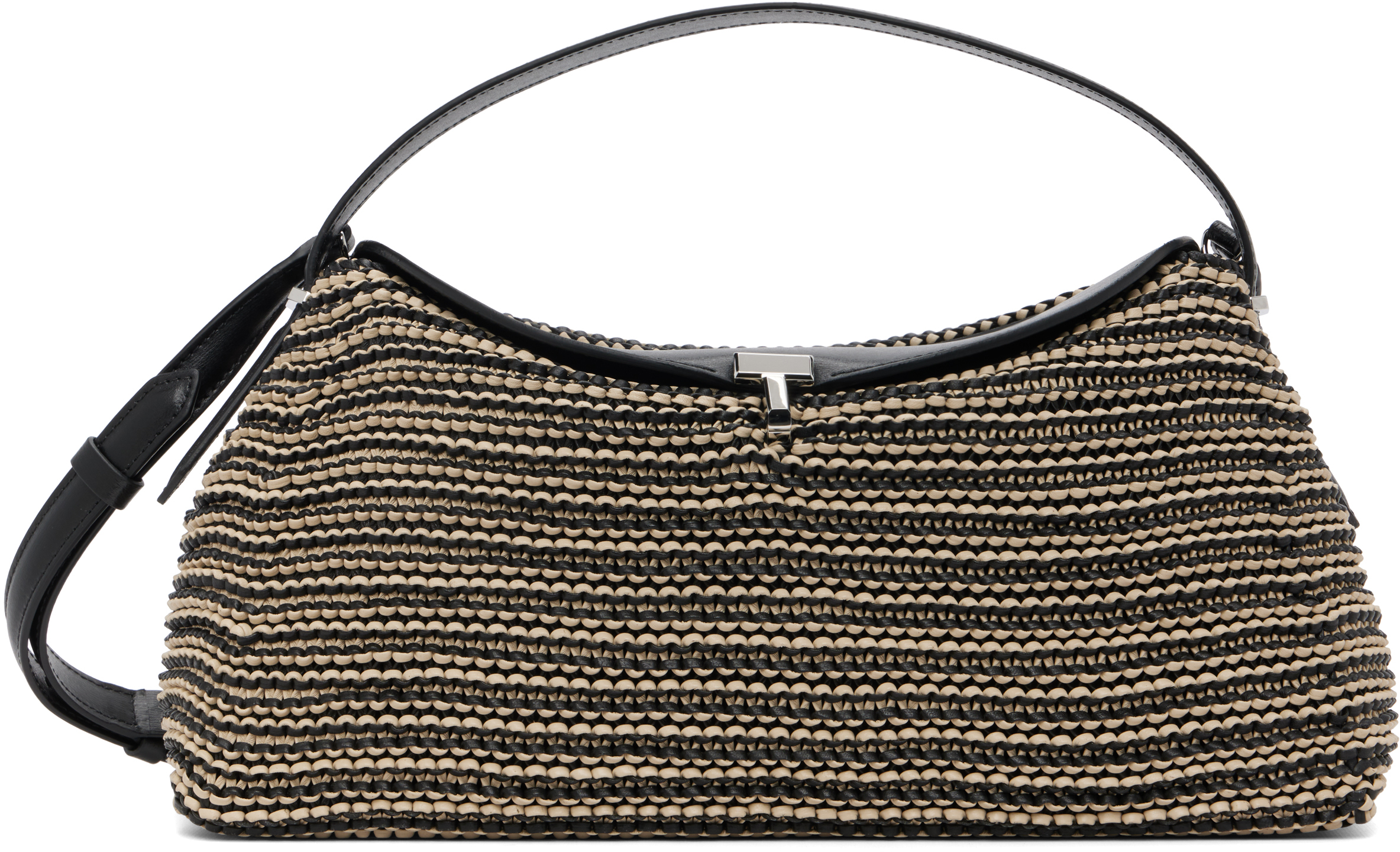 Black & Beige T-Lock Woven Leather Bag