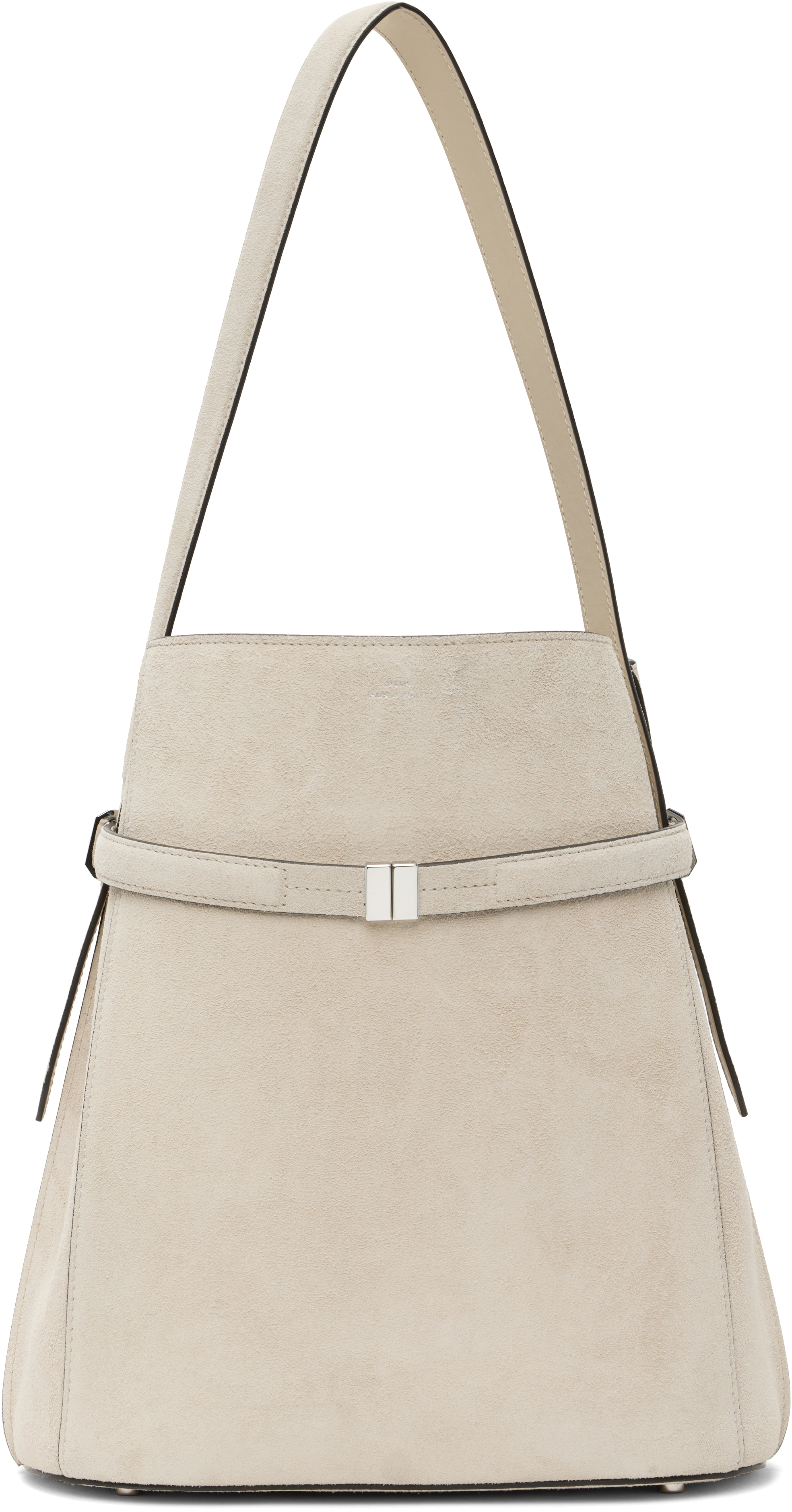 Gray Belted Suede Bucket Bag