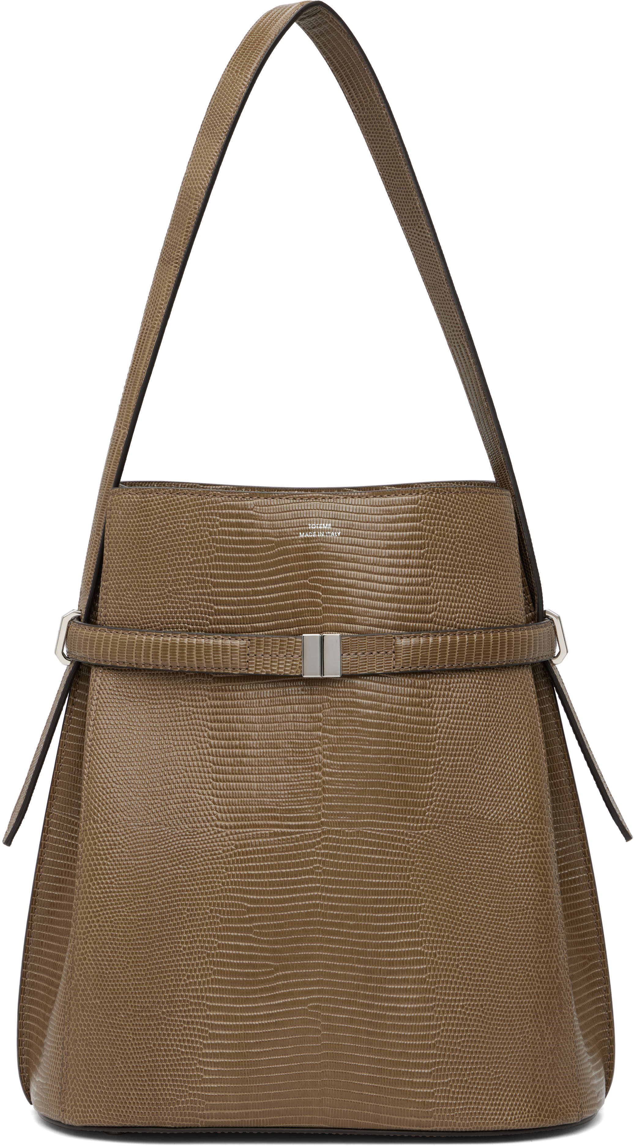Khaki Belted Lizard-Embossed Bucket Bag