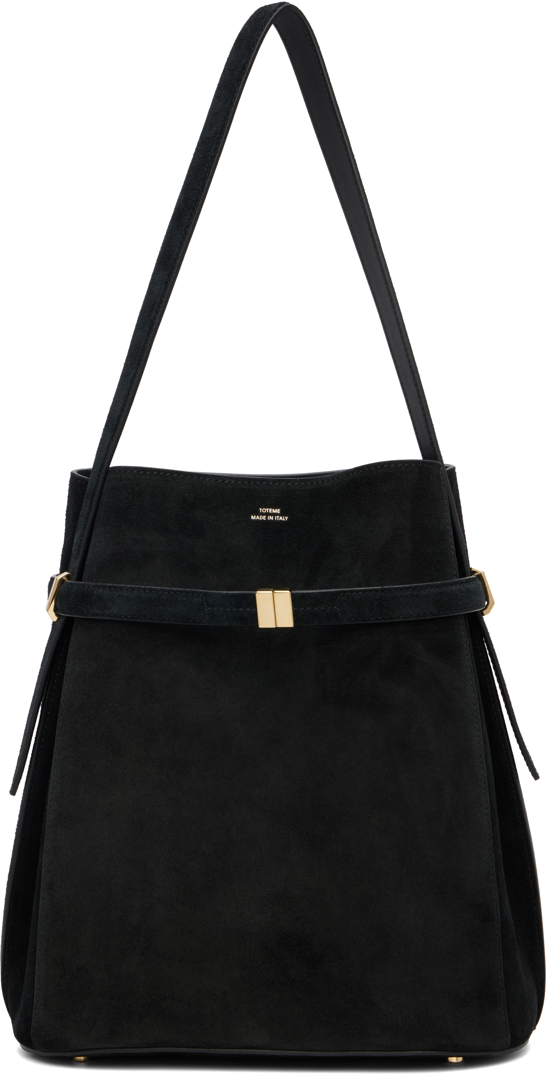 Black Belted Suede Bucket Bag