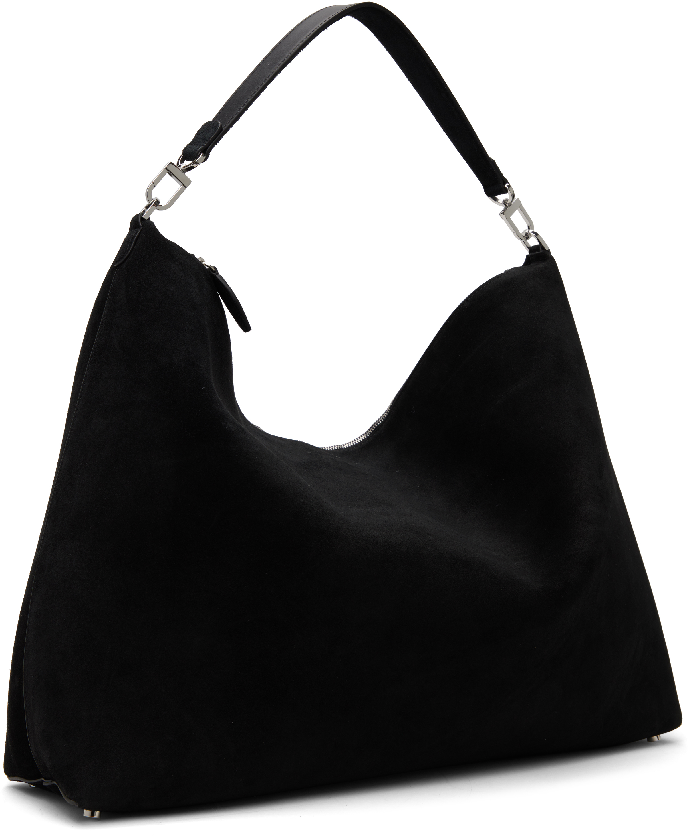 Totême Black Bevel Suede Tote In Black