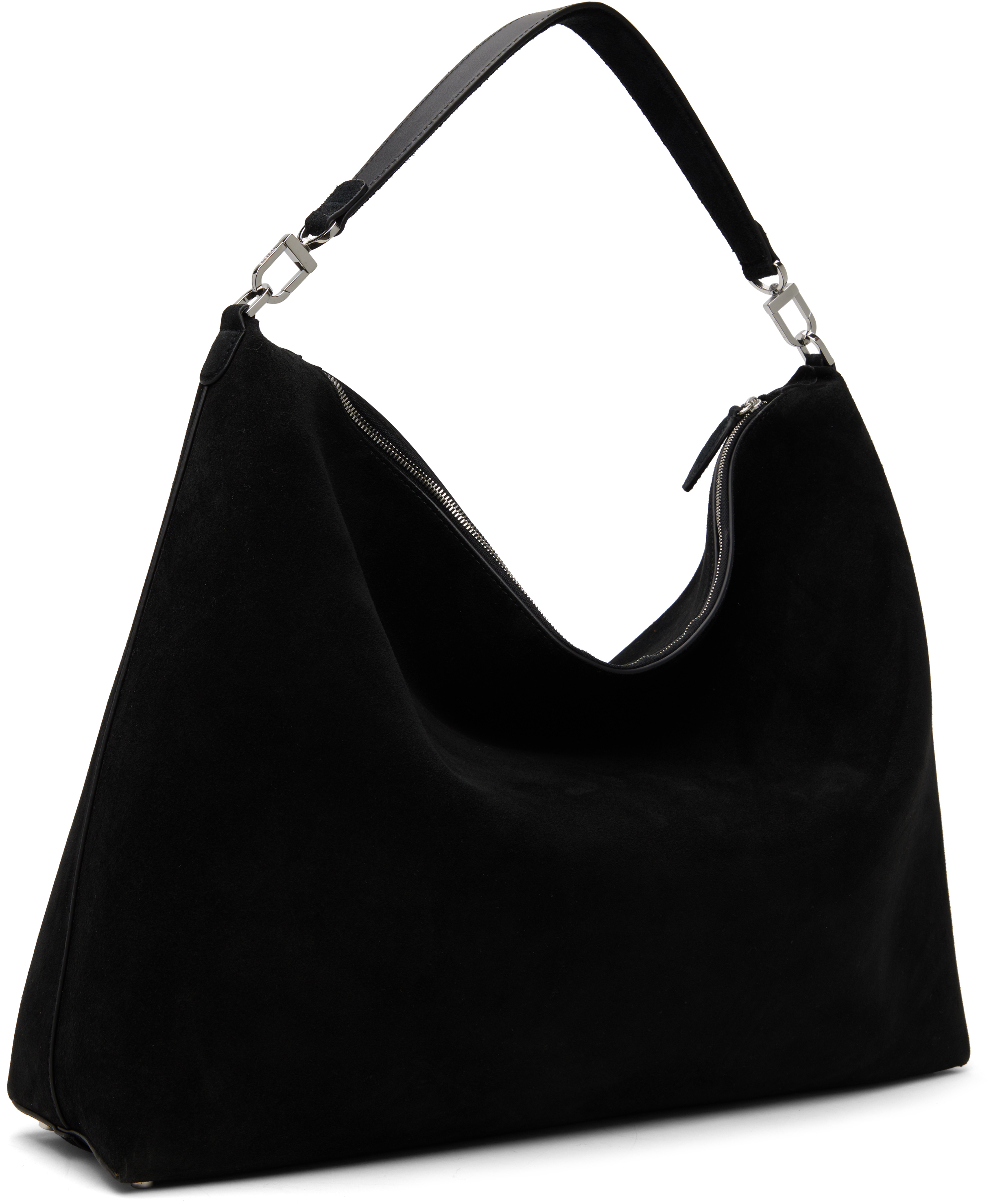 Totême Black Bevel Suede Tote In Black