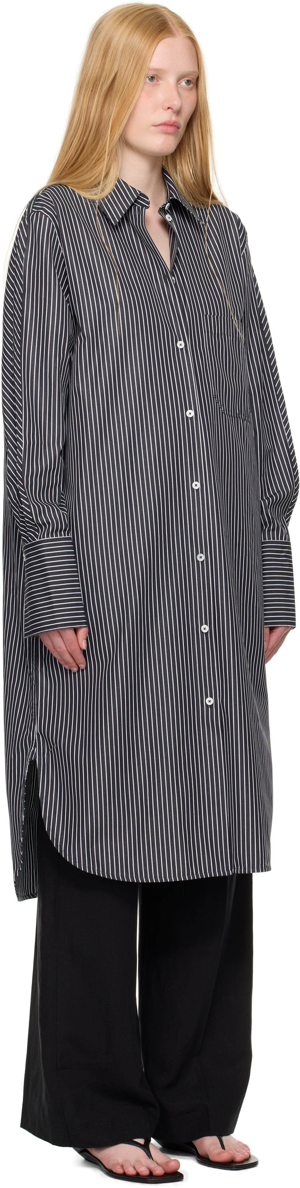 Totême Striped Organic Cotton-poplin Midi Shirt Dress In Gray