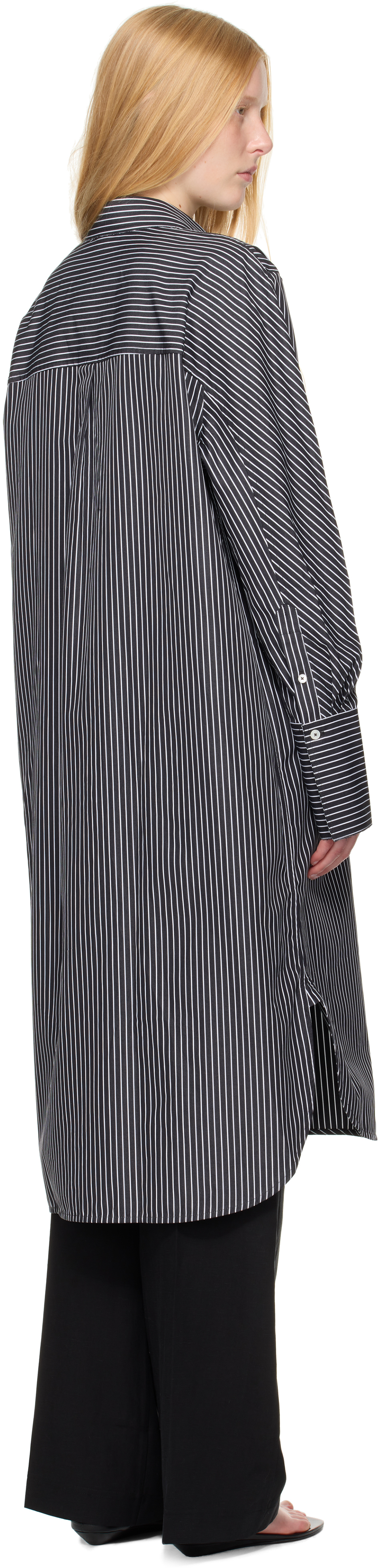 Totême Striped Organic Cotton-poplin Midi Shirt Dress In Gray