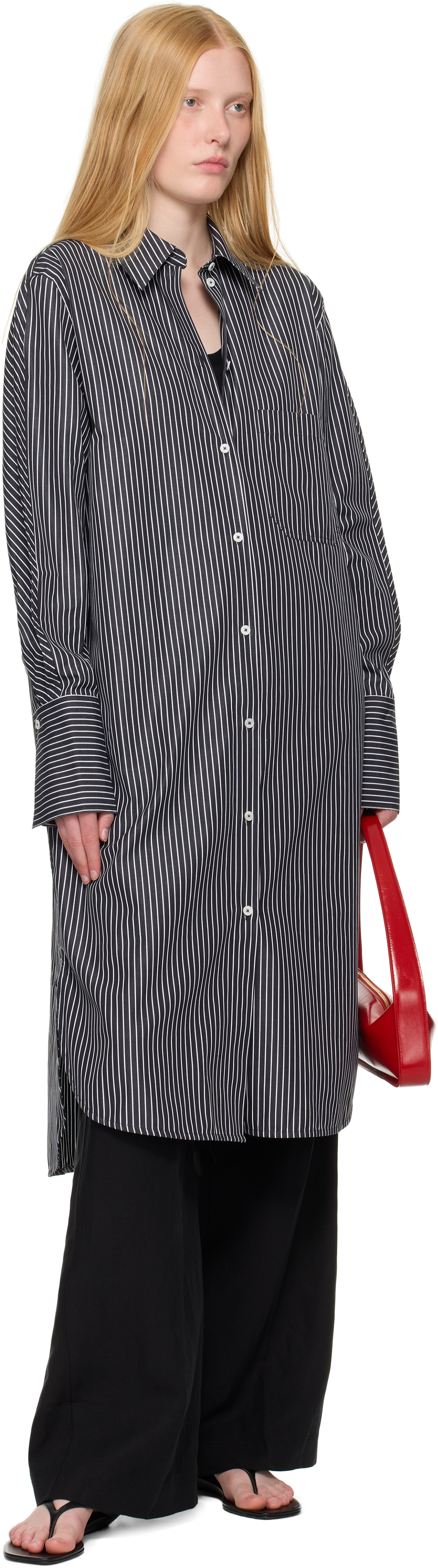 Totême Striped Organic Cotton-poplin Midi Shirt Dress In Gray