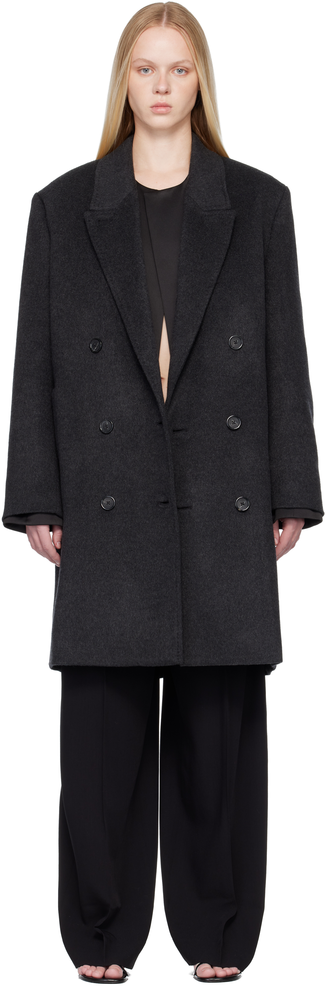 TOTEME: Gray Double-Breasted Cashmere Coat | SSENSE