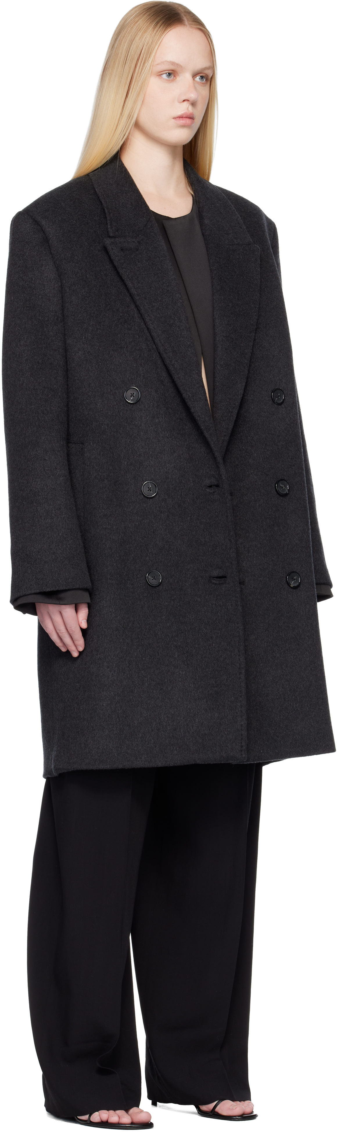 Totême Gray Double-breasted Cashmere Coat In Gray