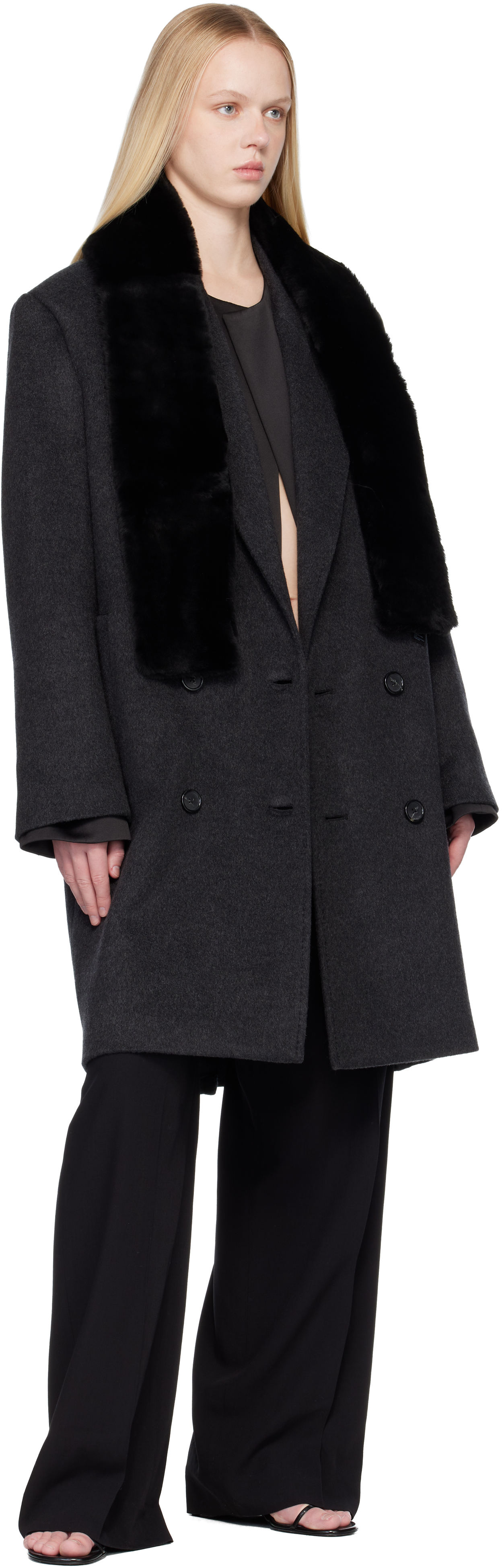 Totême Gray Double-breasted Cashmere Coat In Gray