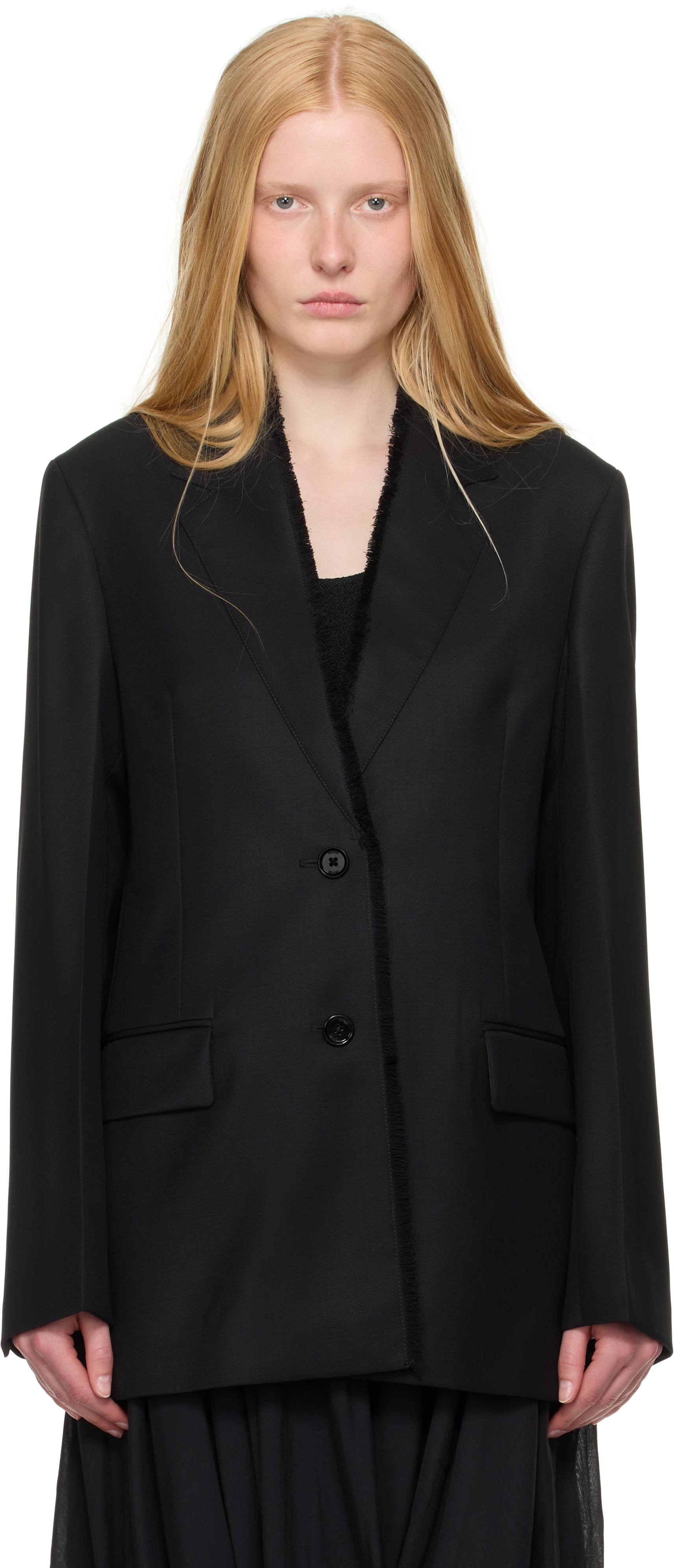 Black Raw Lapel Blazer