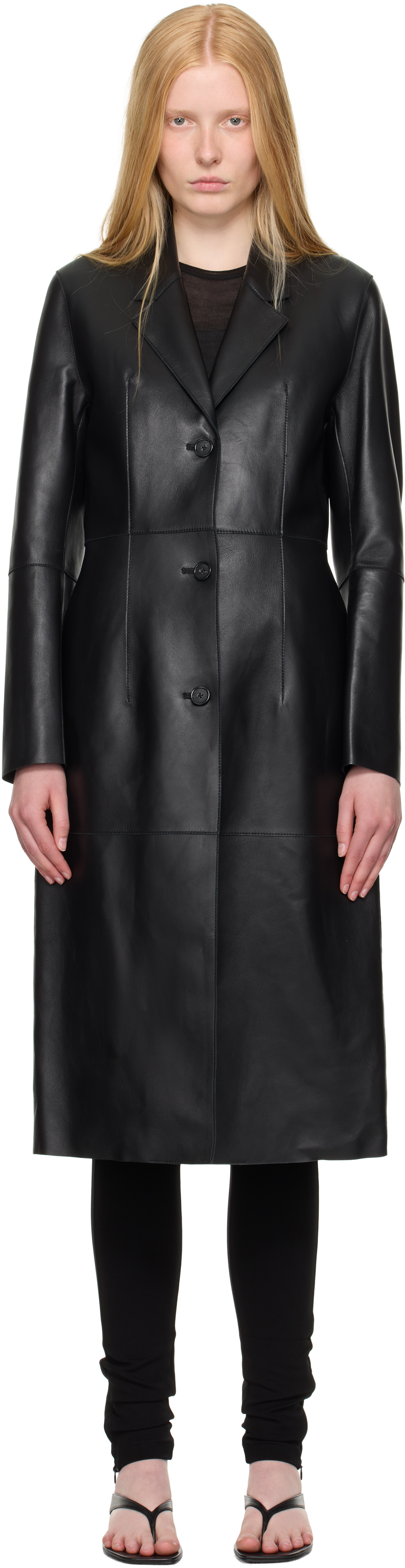 Black Slim Leather Coat