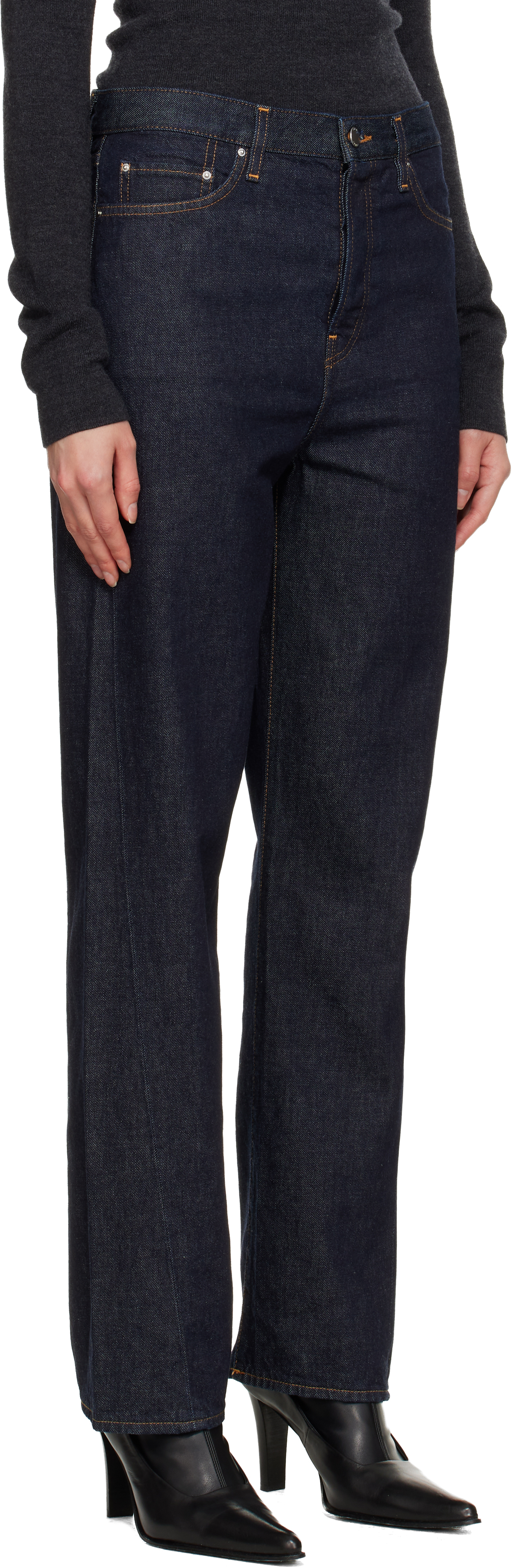 Totême Navy Twisted Seam Full Length Jeans In Blue