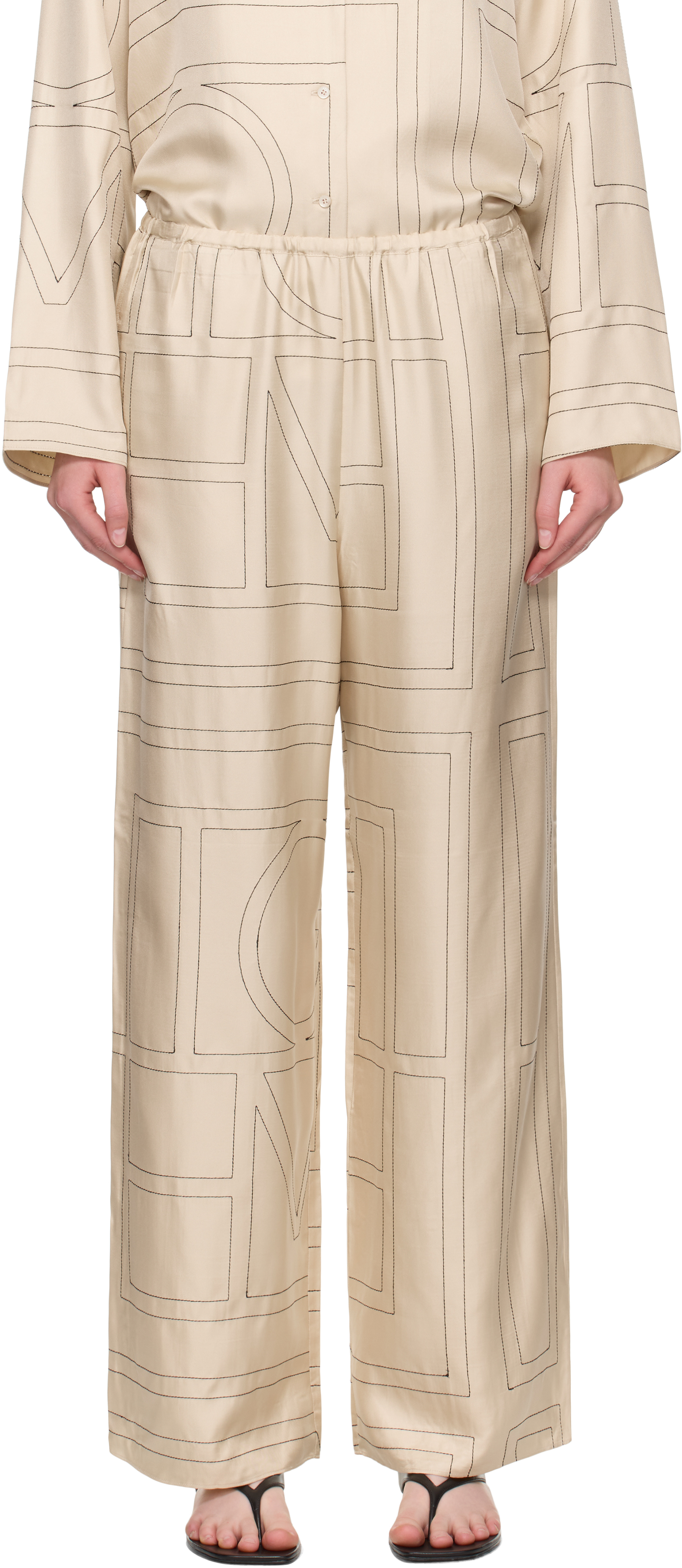 TOTEME Off-White Monogram Silk PJ Lounge Pants