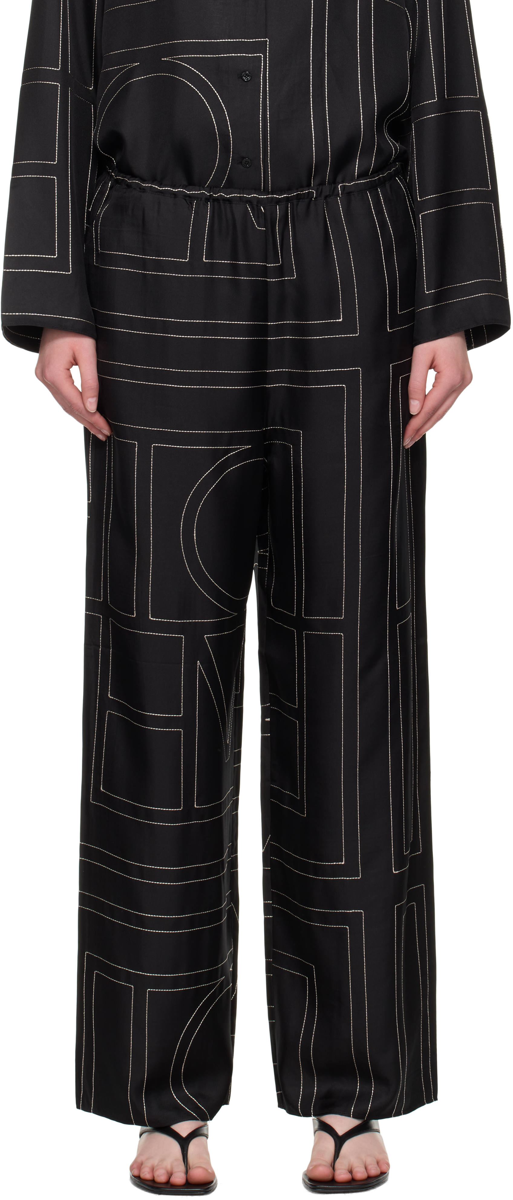 TOTEME Black Monogram Silk PJ Lounge Pants