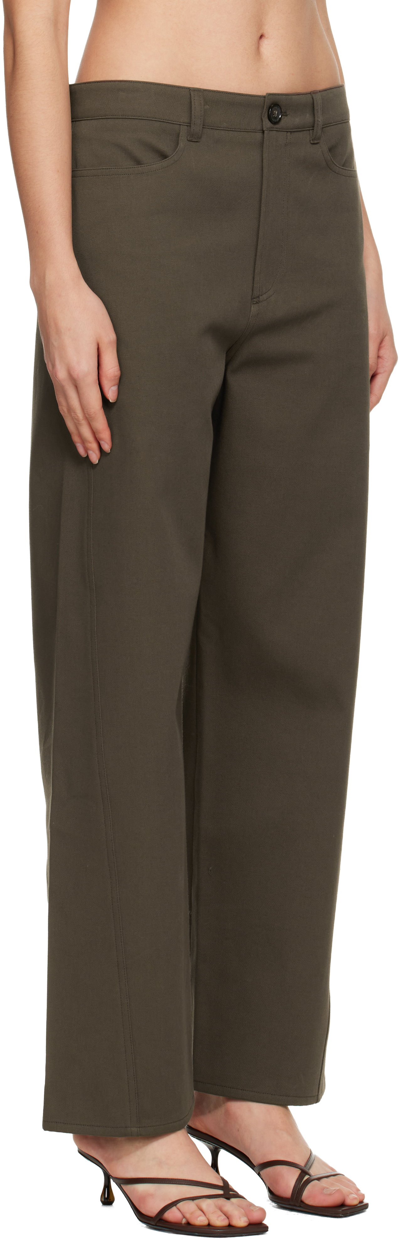 Totême Brown Relaxed Twisted Trousers In Black