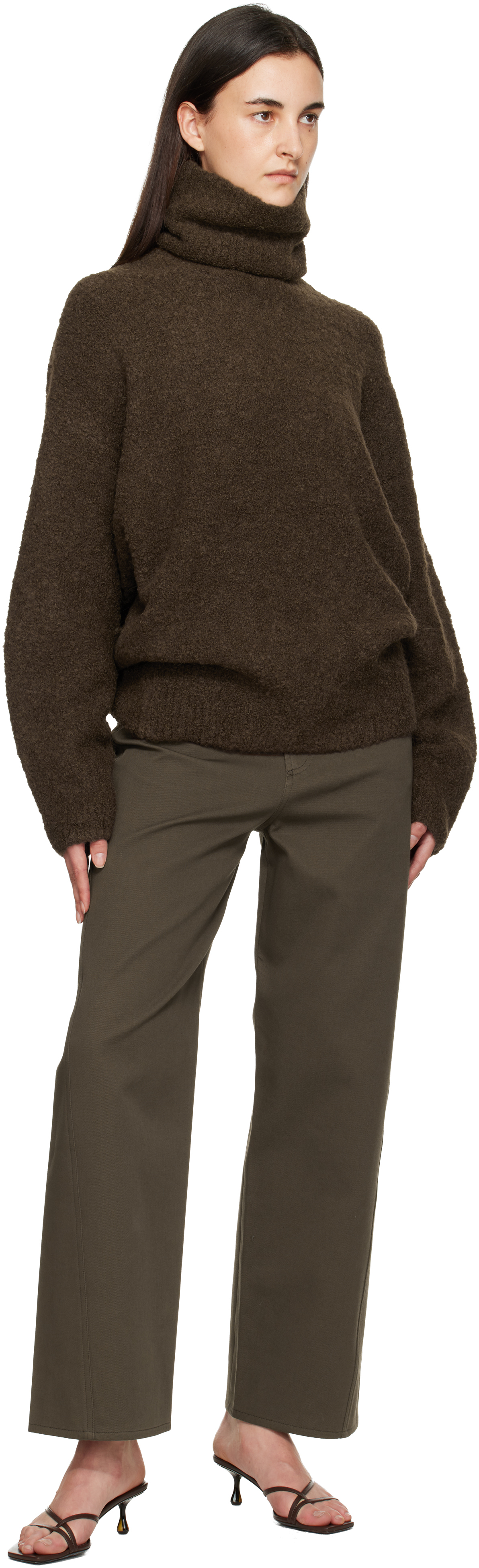 Totême Brown Relaxed Twisted Trousers In Black