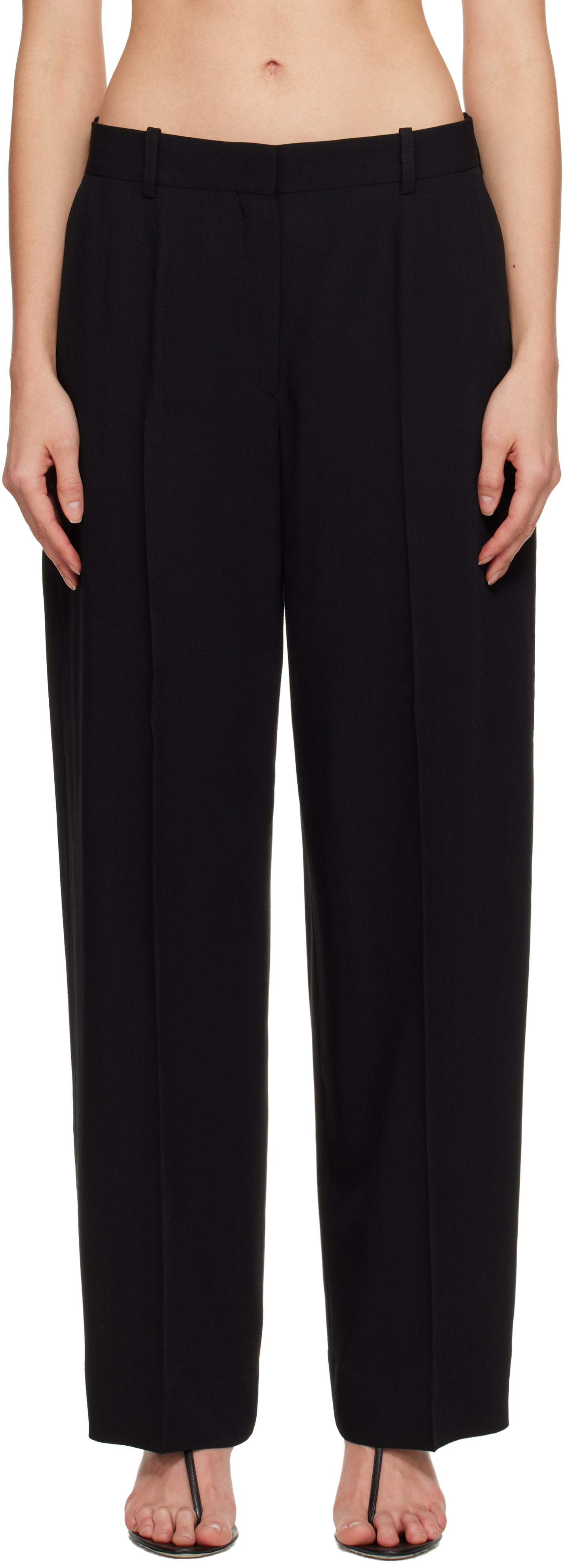 Black Wide Fluid Trousers by TOTEME on Sale