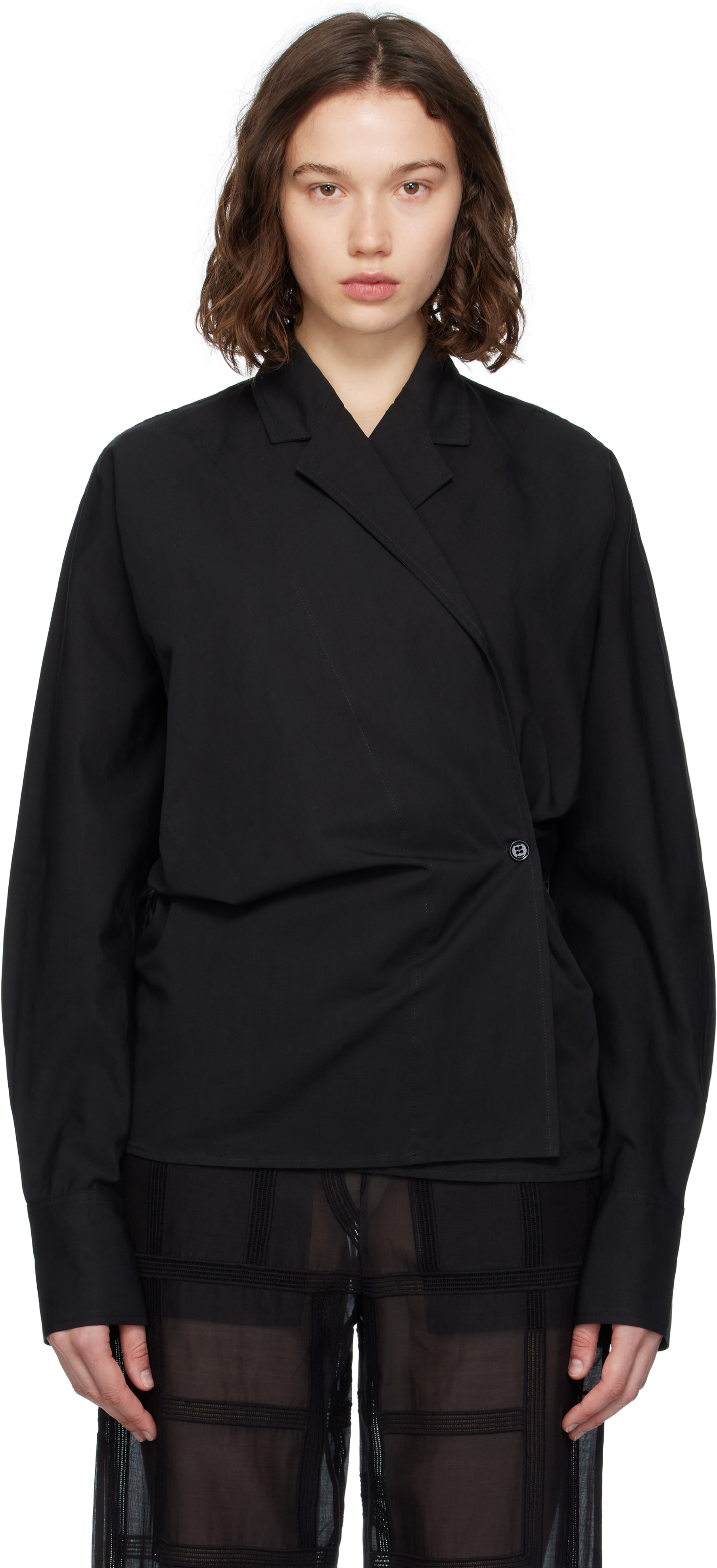 TOTEME: Black Wrap Blouse | SSENSE