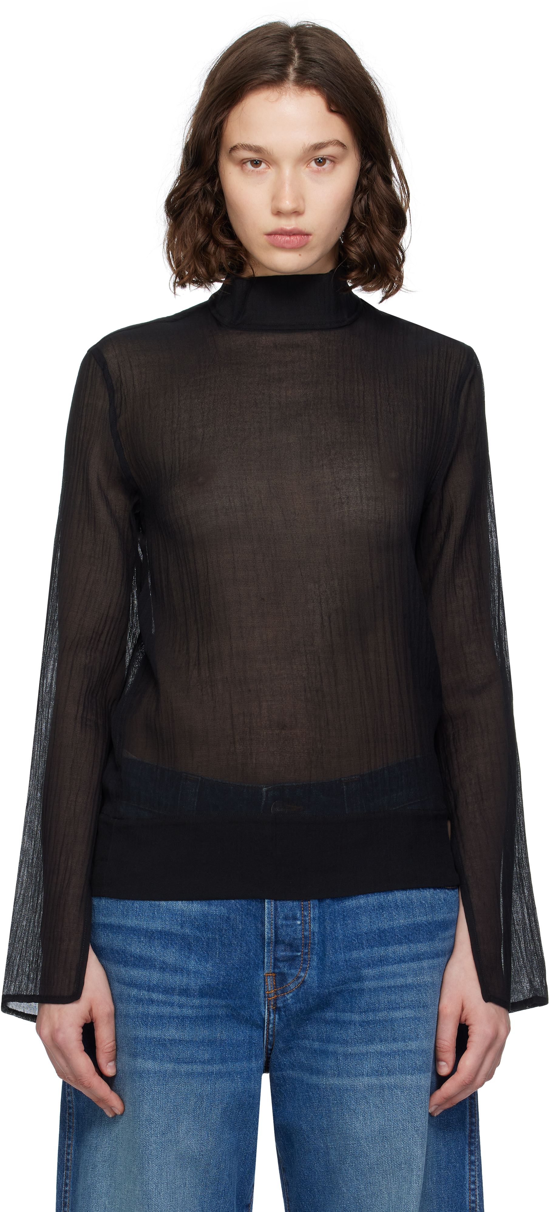 Black Slit Sleeve Blouse
