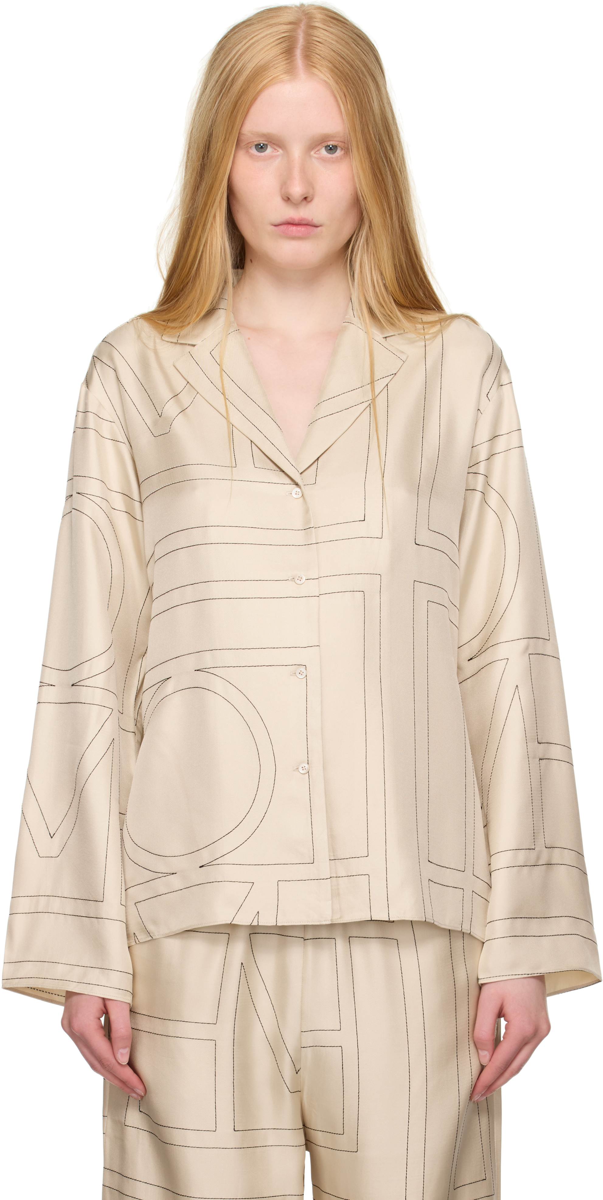 TOTEME Beige Monogram Silk Shirt