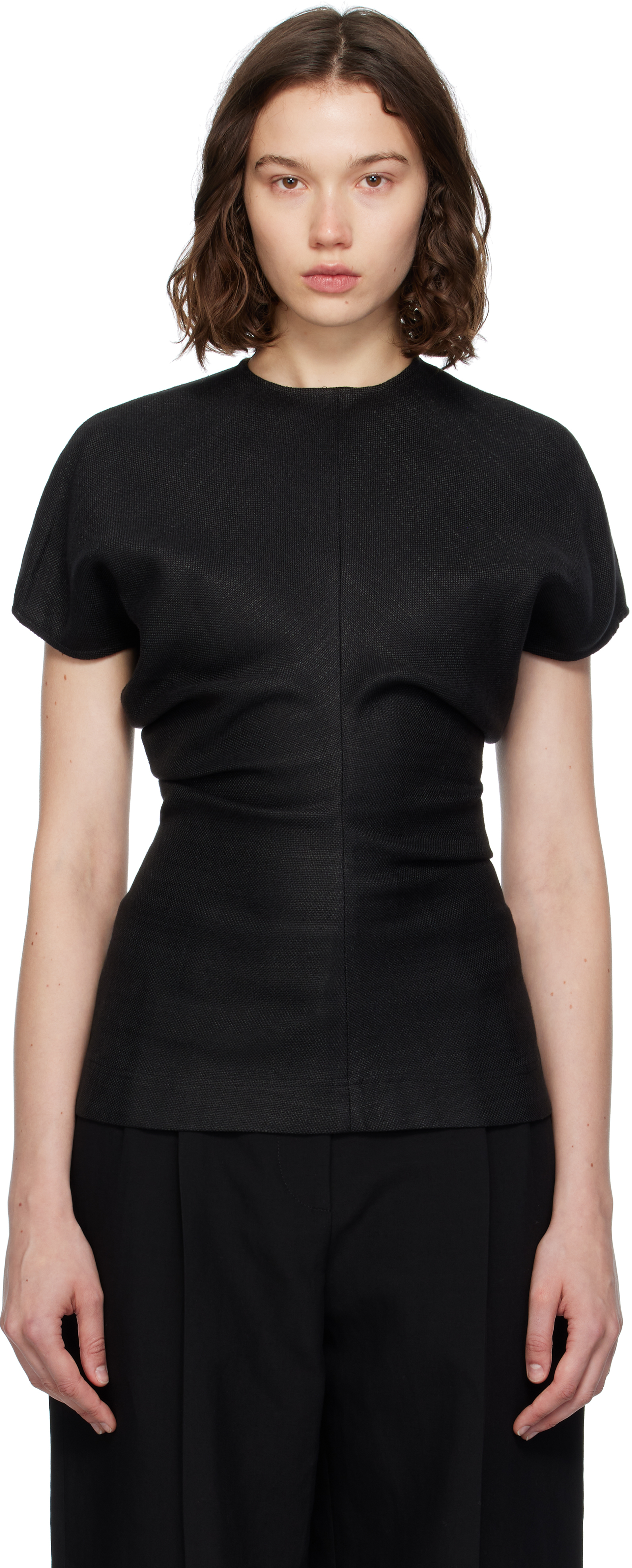 Black Slouch Waist Basketweave Top