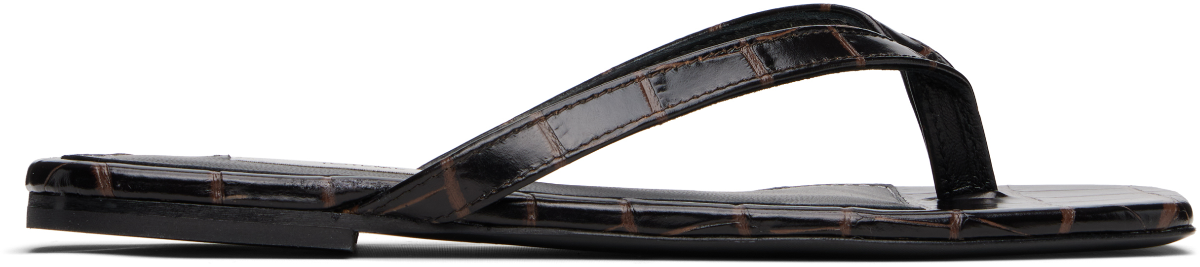 Totême Brown Croco-embossed Flip-flops
