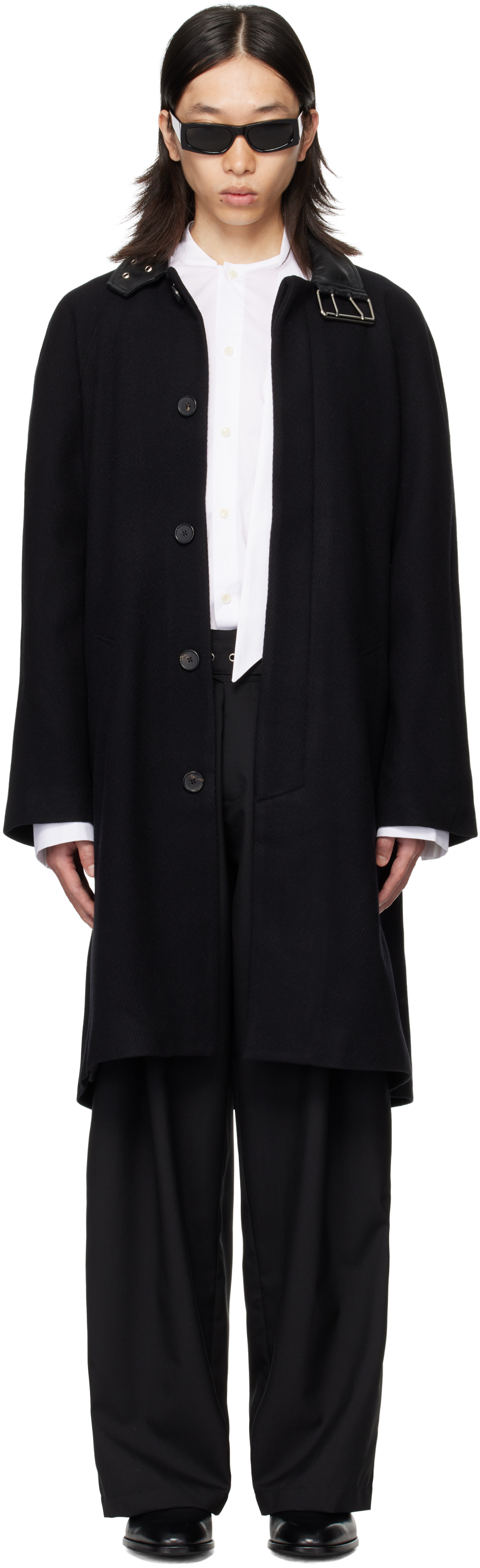 Av Vattev Black Collar Belt Coat In Black