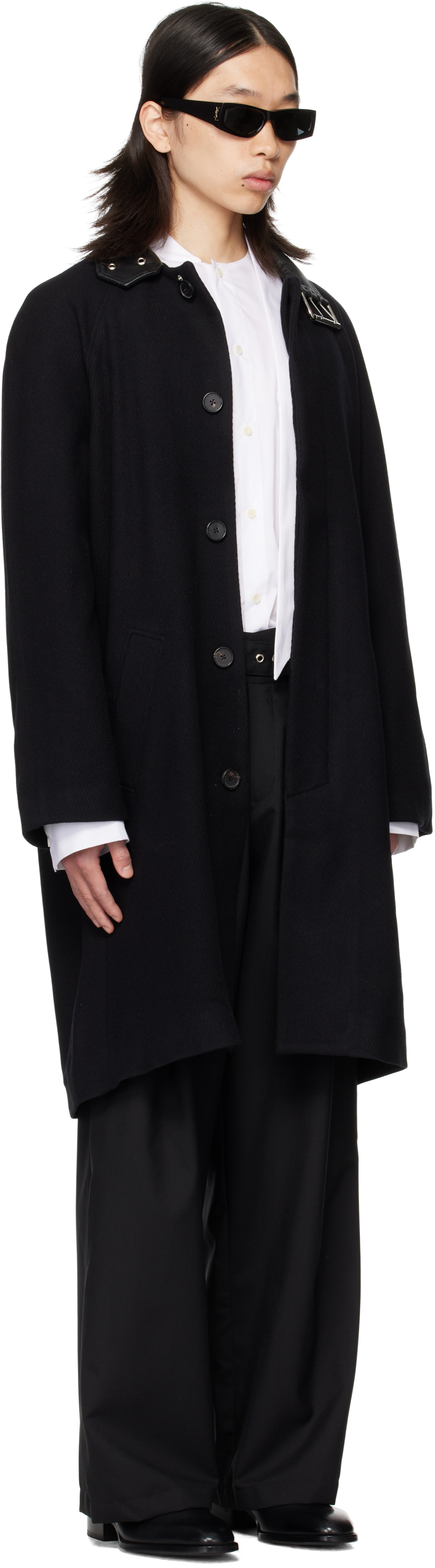 Av Vattev Black Collar Belt Coat In Black