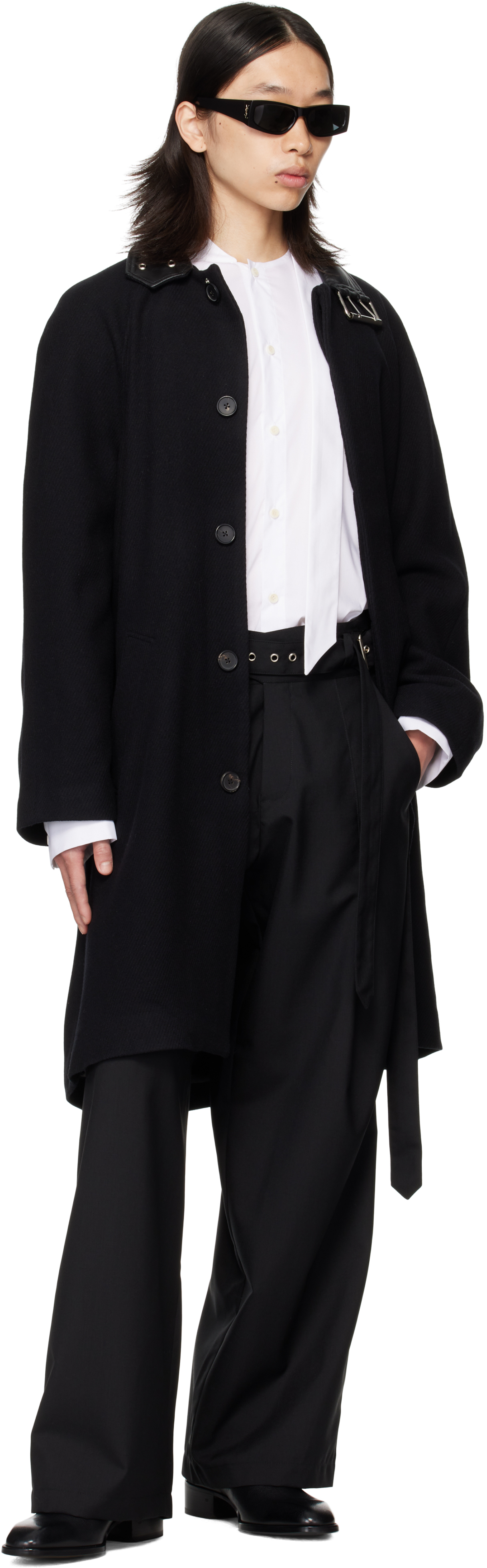 Av Vattev Black Collar Belt Coat In Black
