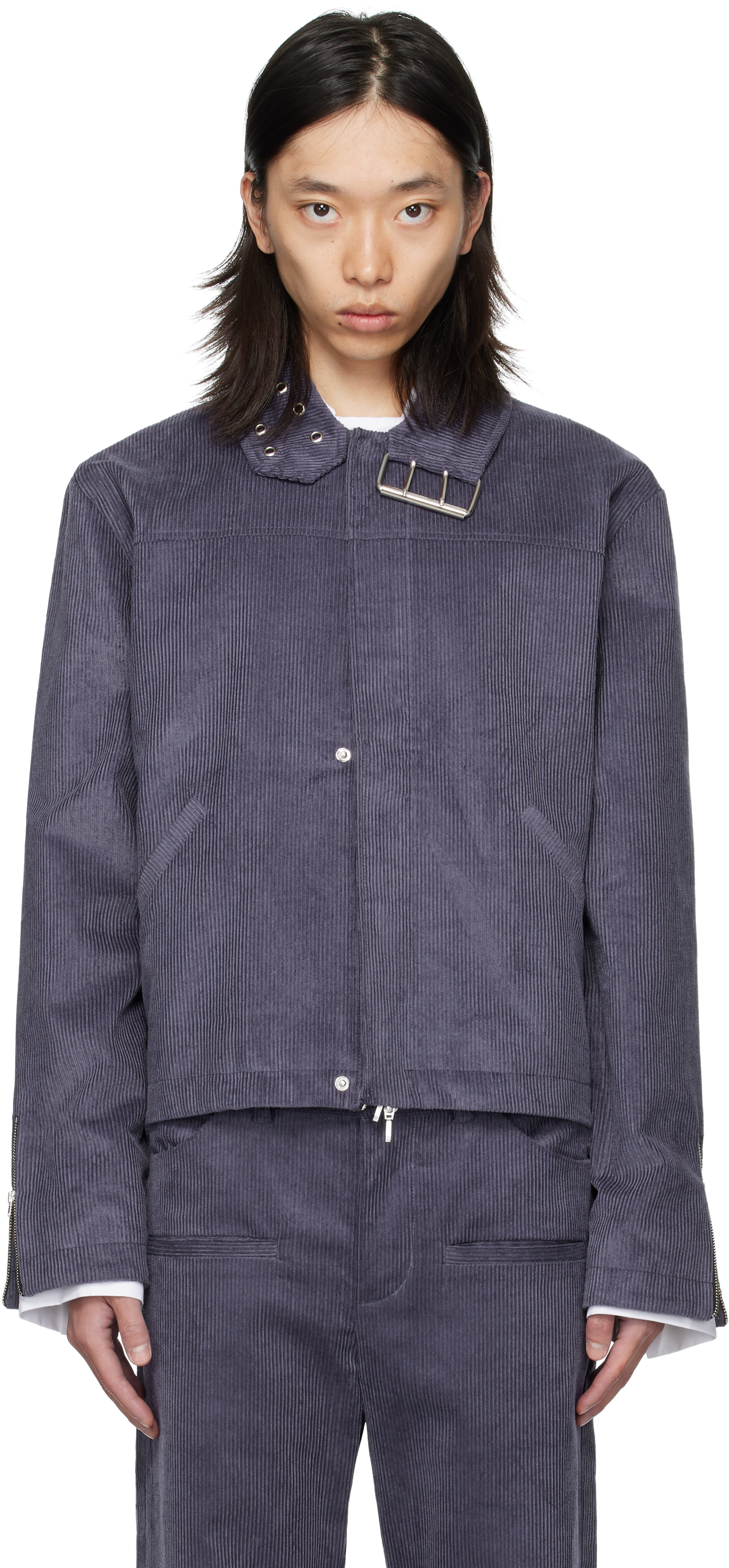 Av Vattev Purple Collar Belt Jacket In Gray