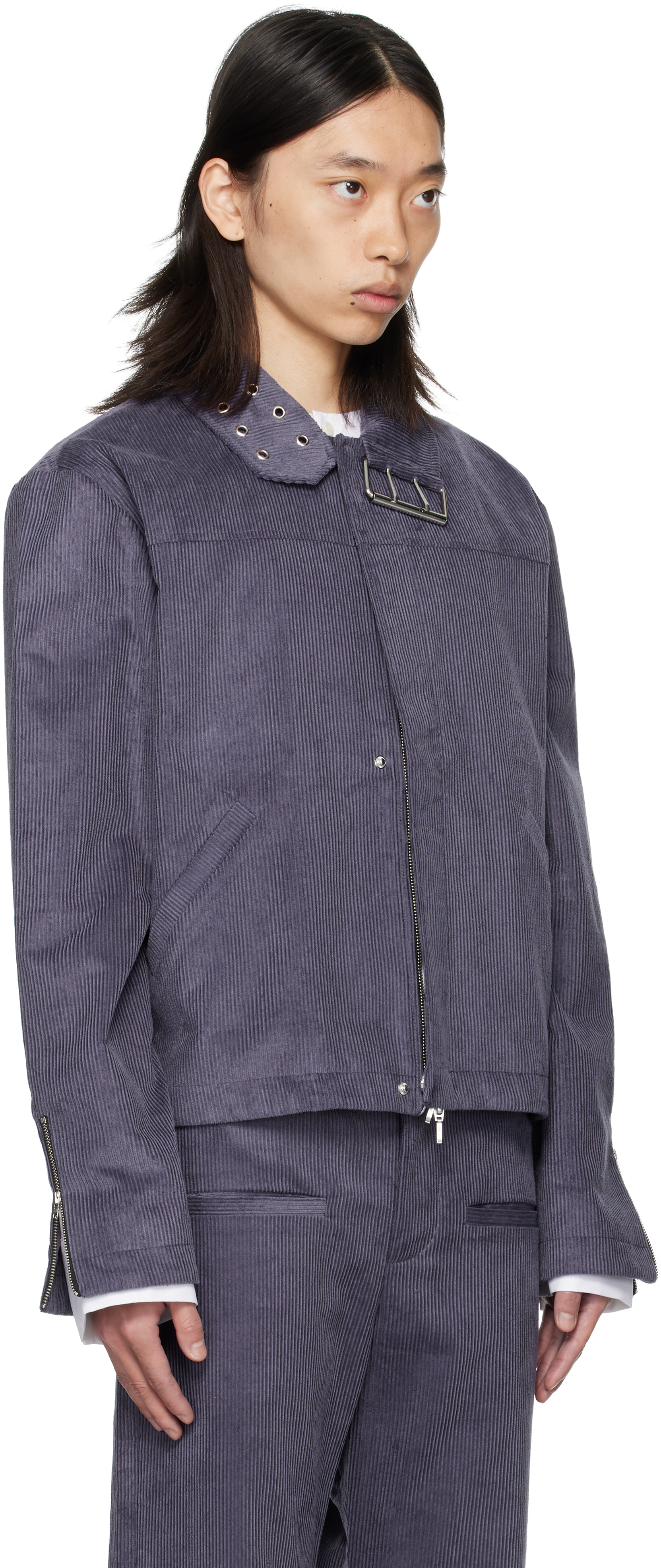 Av Vattev Purple Collar Belt Jacket In Gray