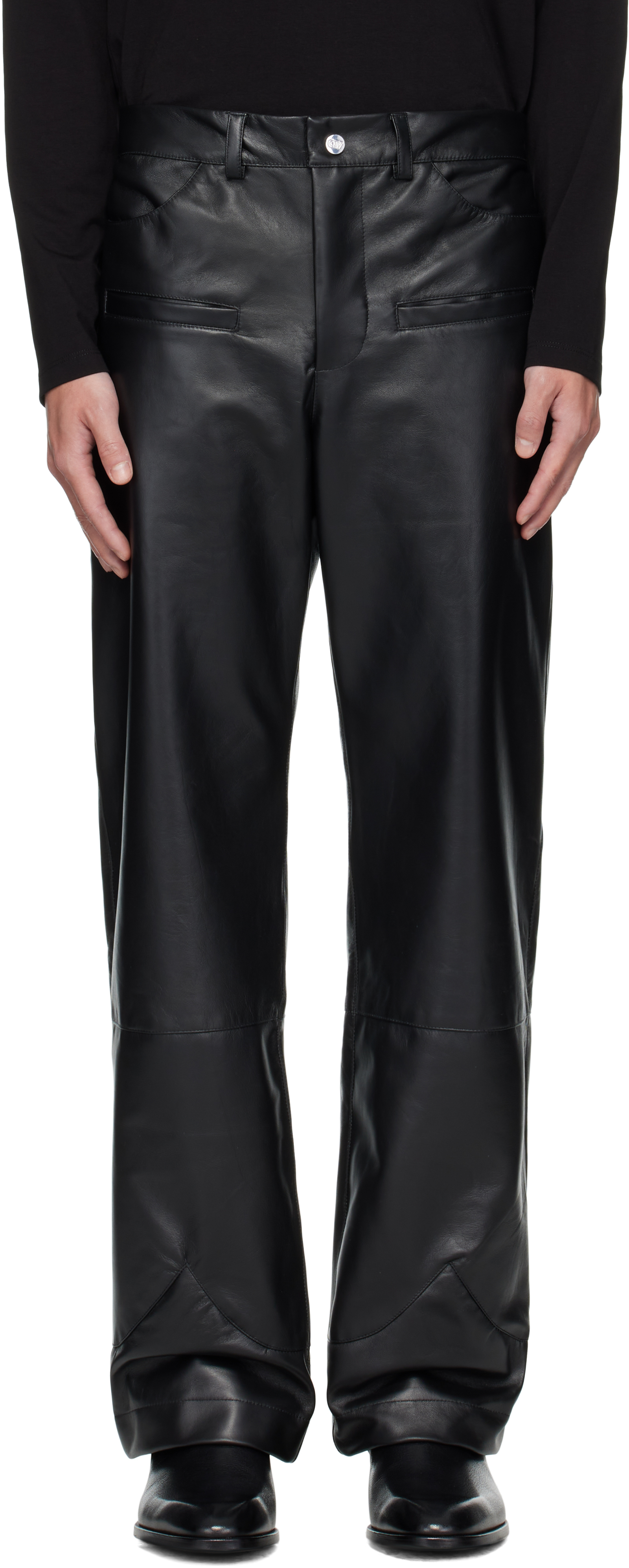 Av Vattev Black Boot Cut Cuff Leather Pants In Black