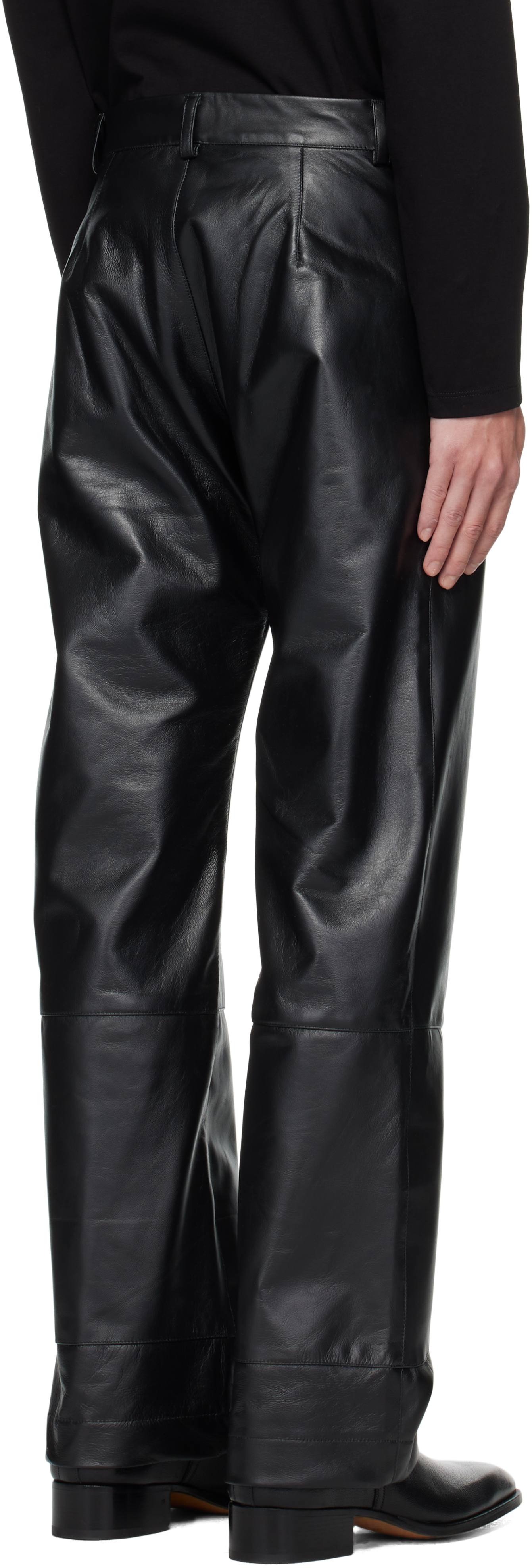 Av Vattev Black Boot Cut Cuff Leather Pants In Black