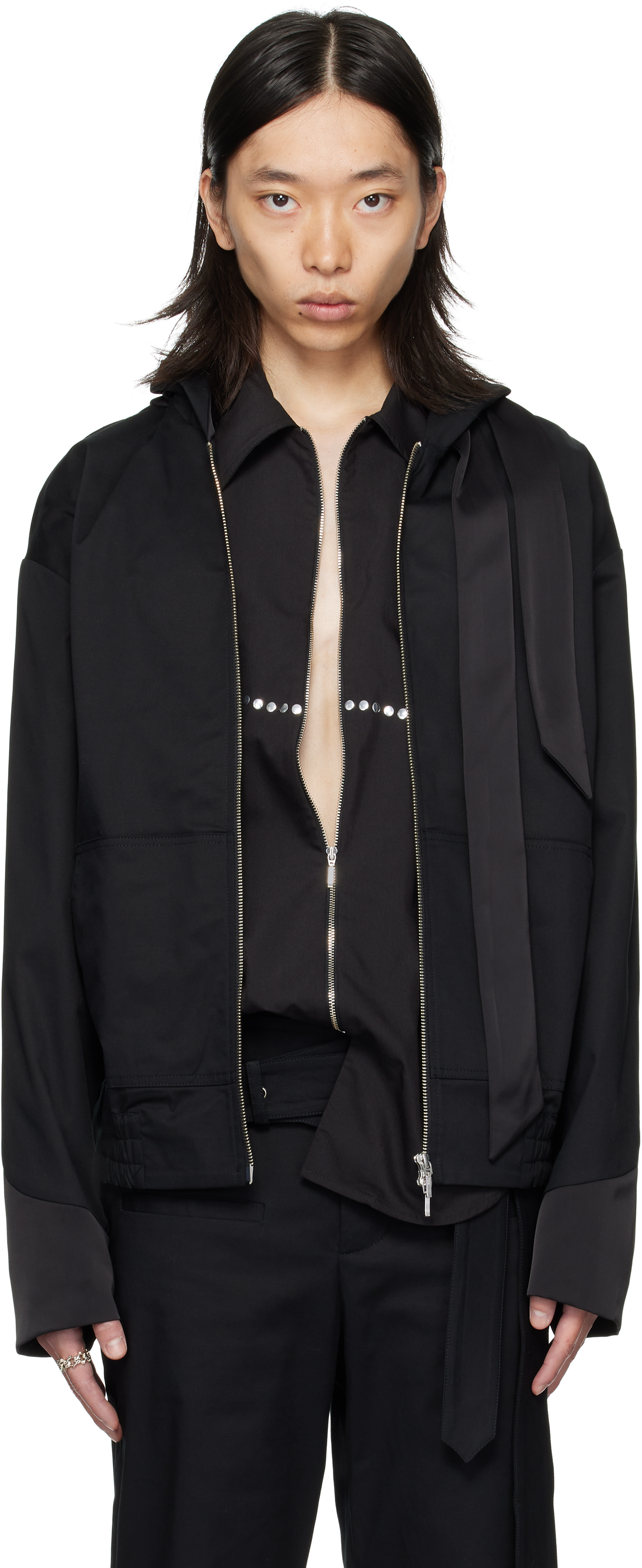 Av Vattev Black Hooded Scarf Jacket In Black
