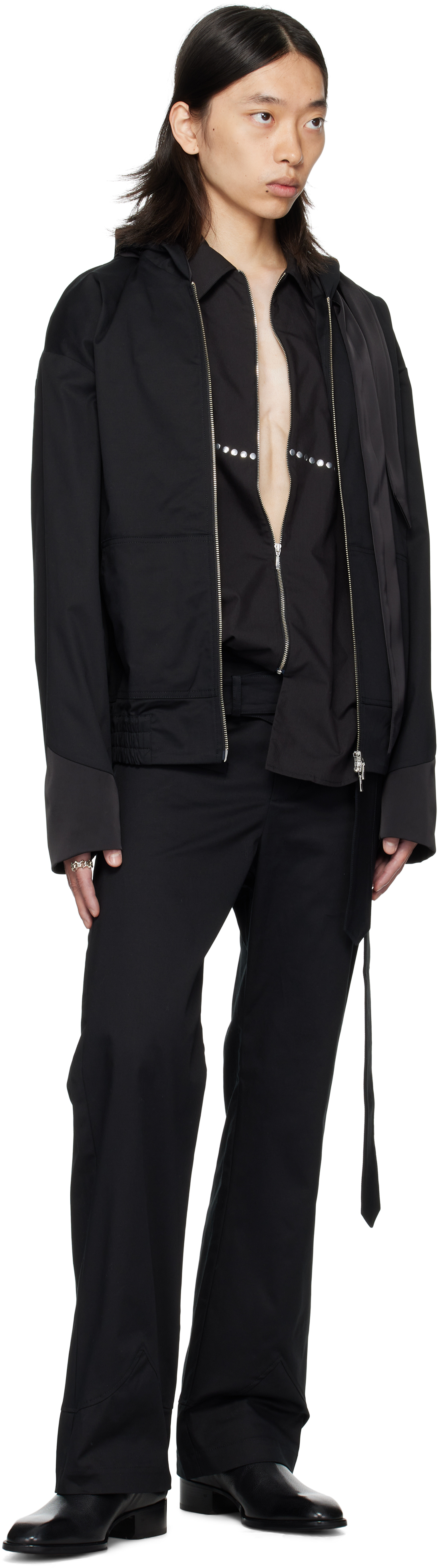 Av Vattev Black Hooded Scarf Jacket In Black
