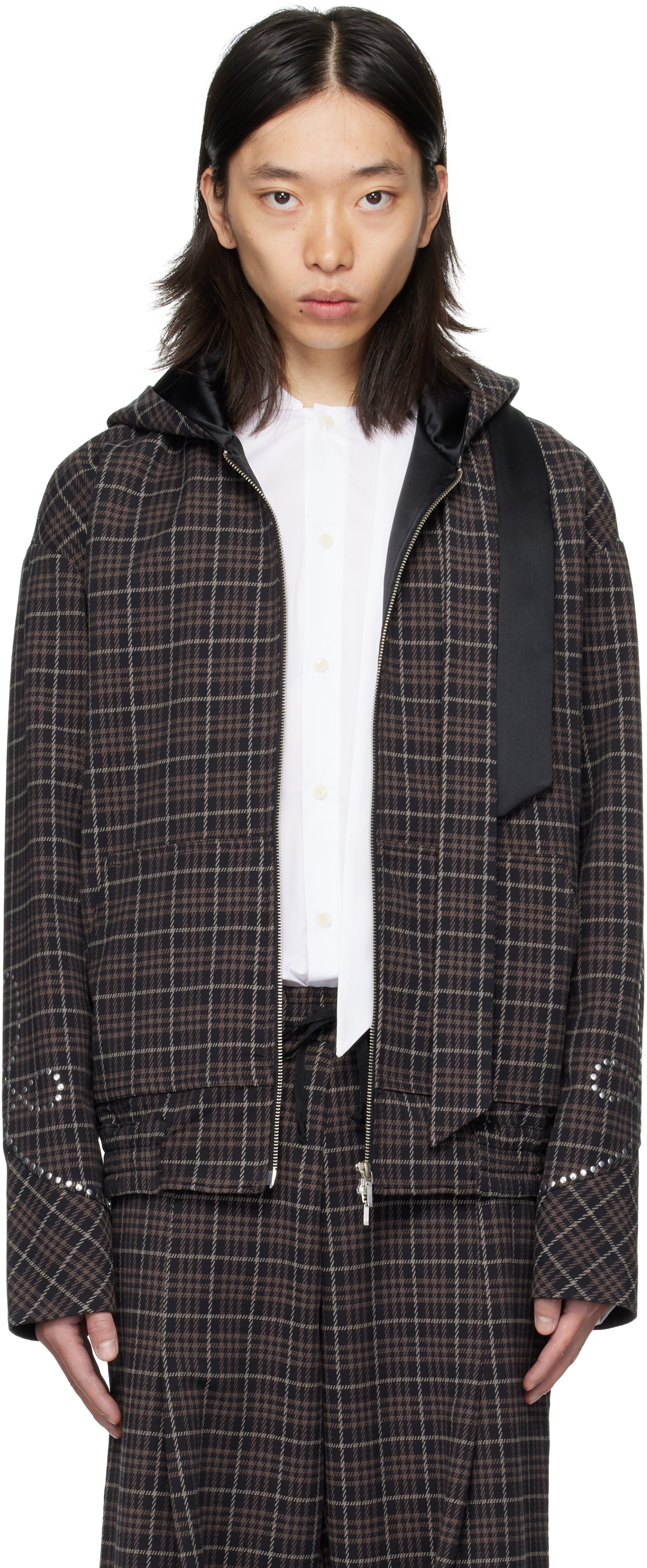 Av Vattev Ssense Exclusive Brown Hooded Scarf Jacket In Blue