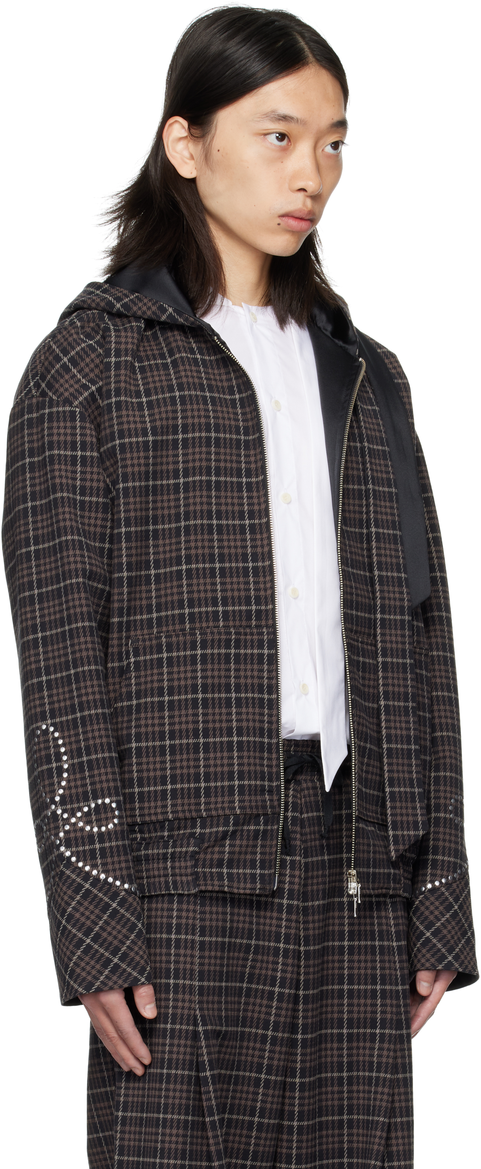 Av Vattev Ssense Exclusive Brown Hooded Scarf Jacket In Blue