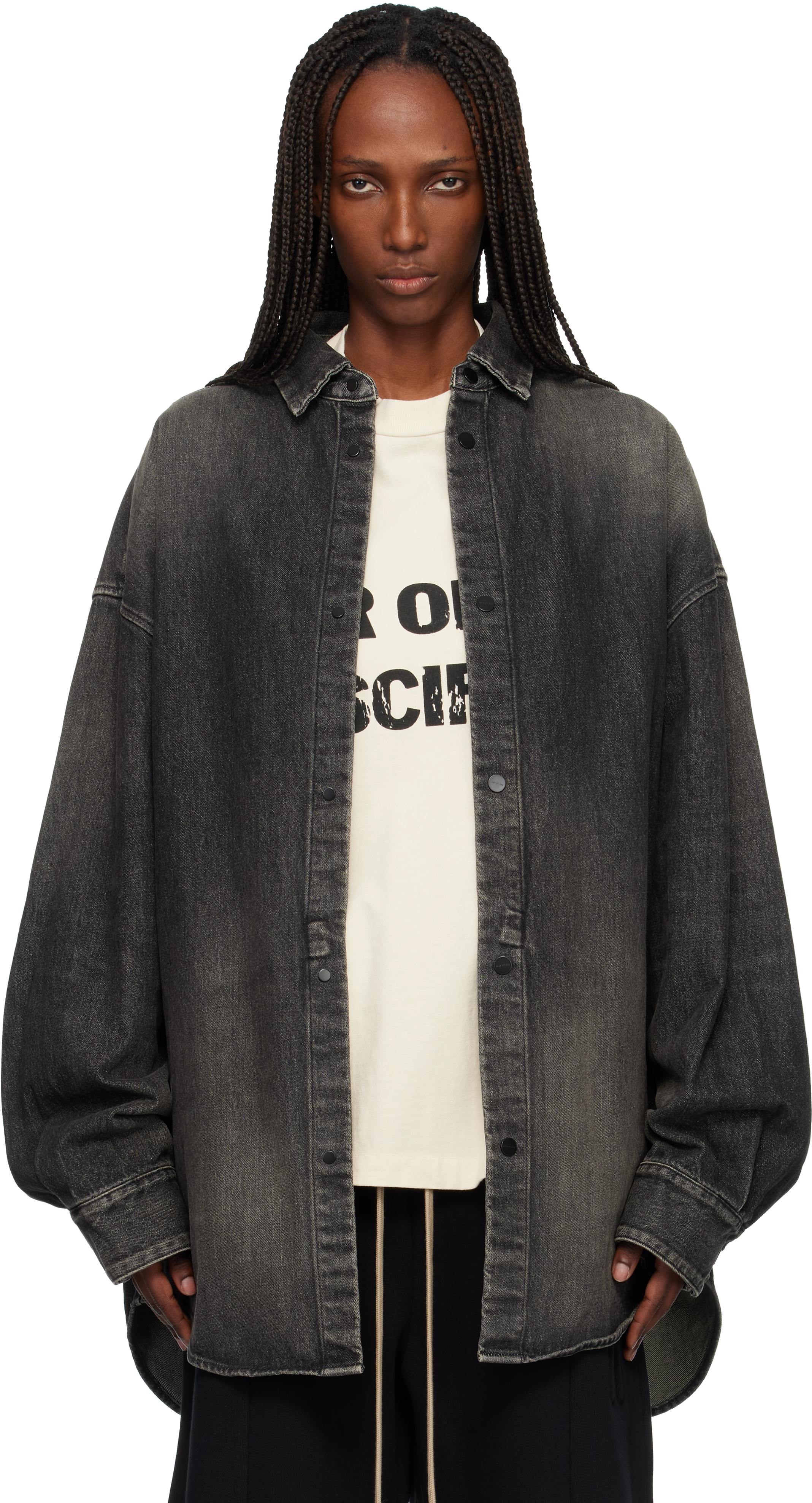 Fear of God: Black Snap Front Denim Overshirt | SSENSE