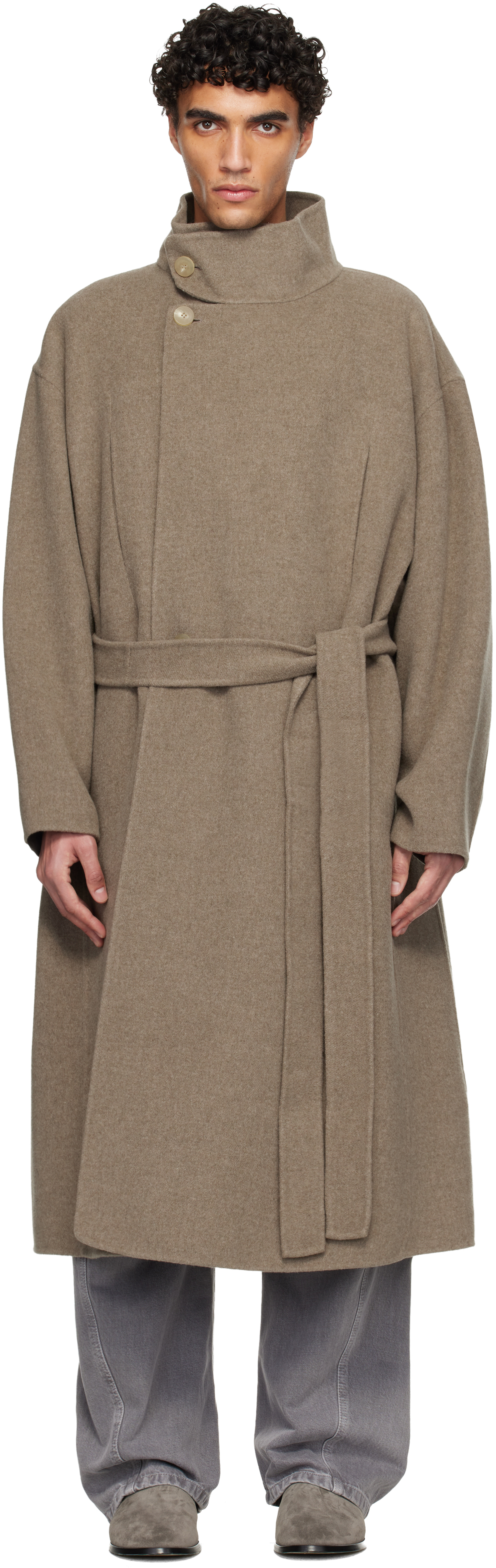 Taupe Wool Cashmere Highneck Coat by Fear of God on Sale
