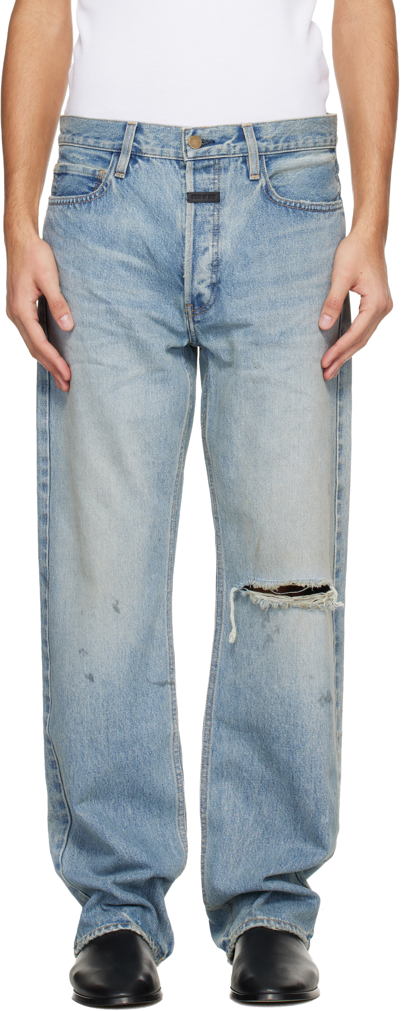 Fear of Godのブルー ファイブポケット ストレートジーンズがセール中