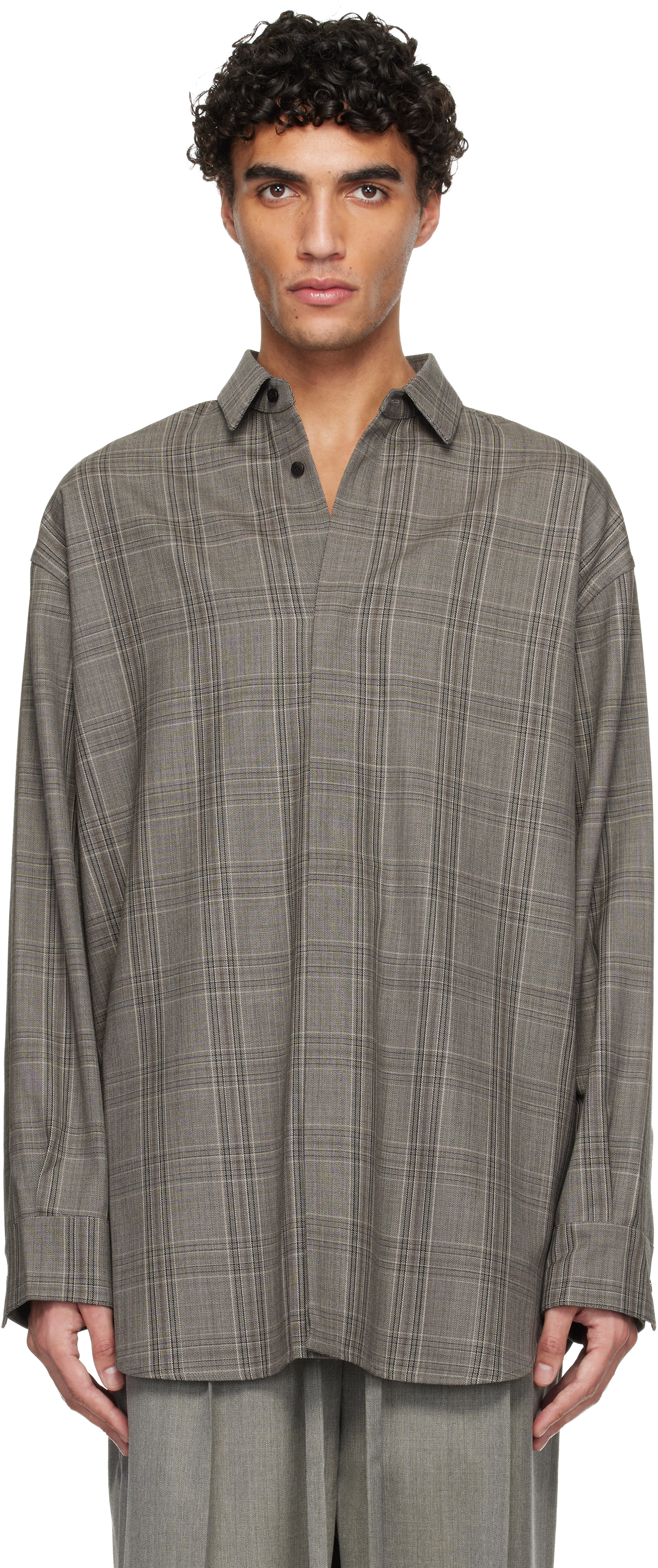 Fear of God: Gray Wool Relaxed Classic Shirt | SSENSE