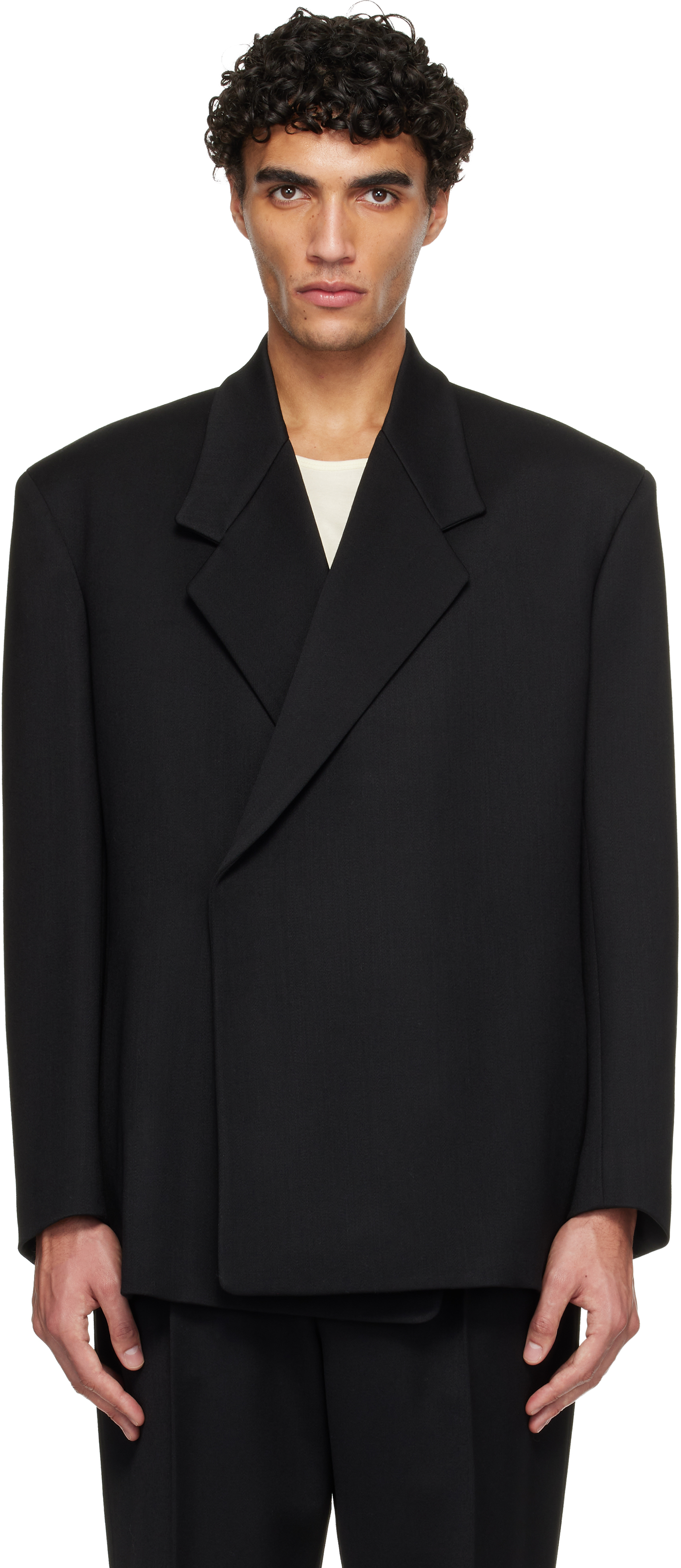 Fear of God Black Satin Wool Double Breasted Blazer