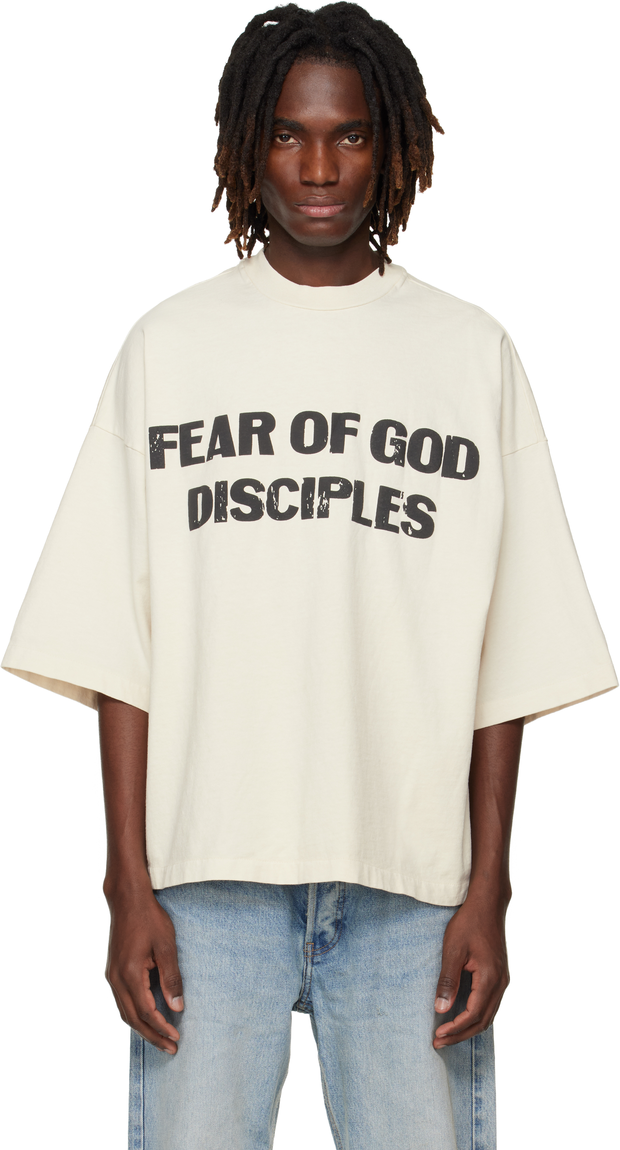 Off-White Relaxed 'Disciple' T-shirt by Fear of God on Sale