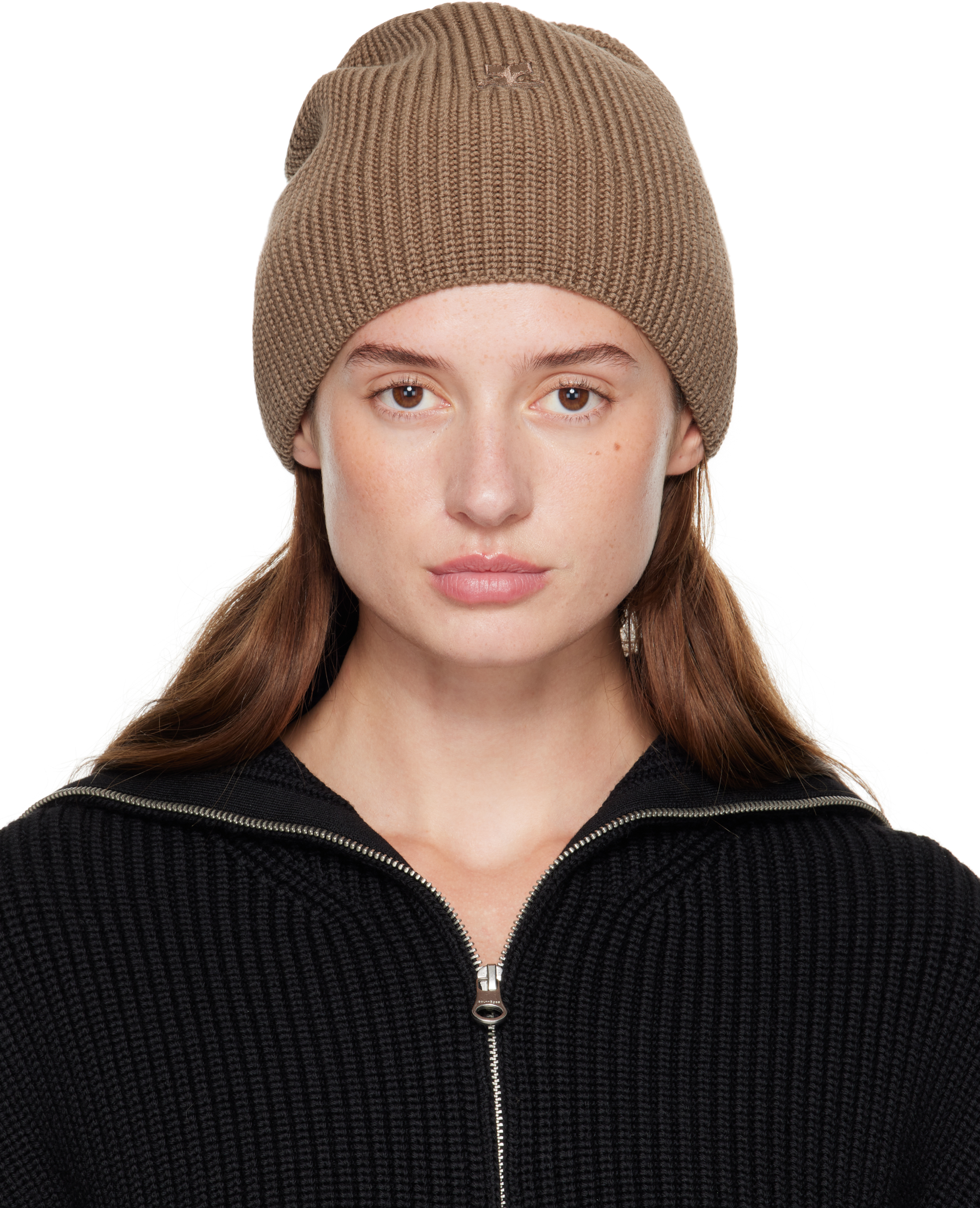 Courrèges Taupe Ac Light Wool Beanie In Brown