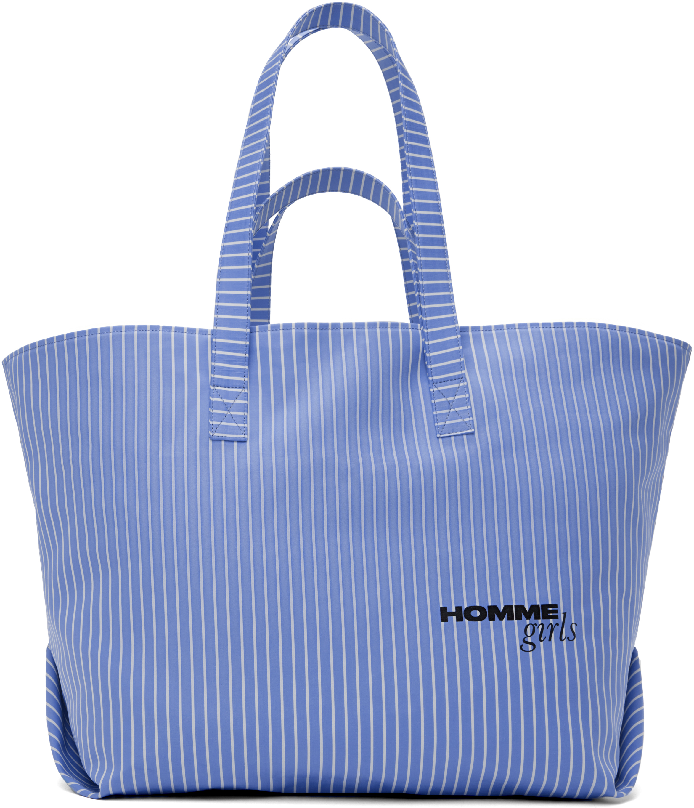 HommeGirlsのブルー＆ホワイト ツイル ボンディング トートバッグが