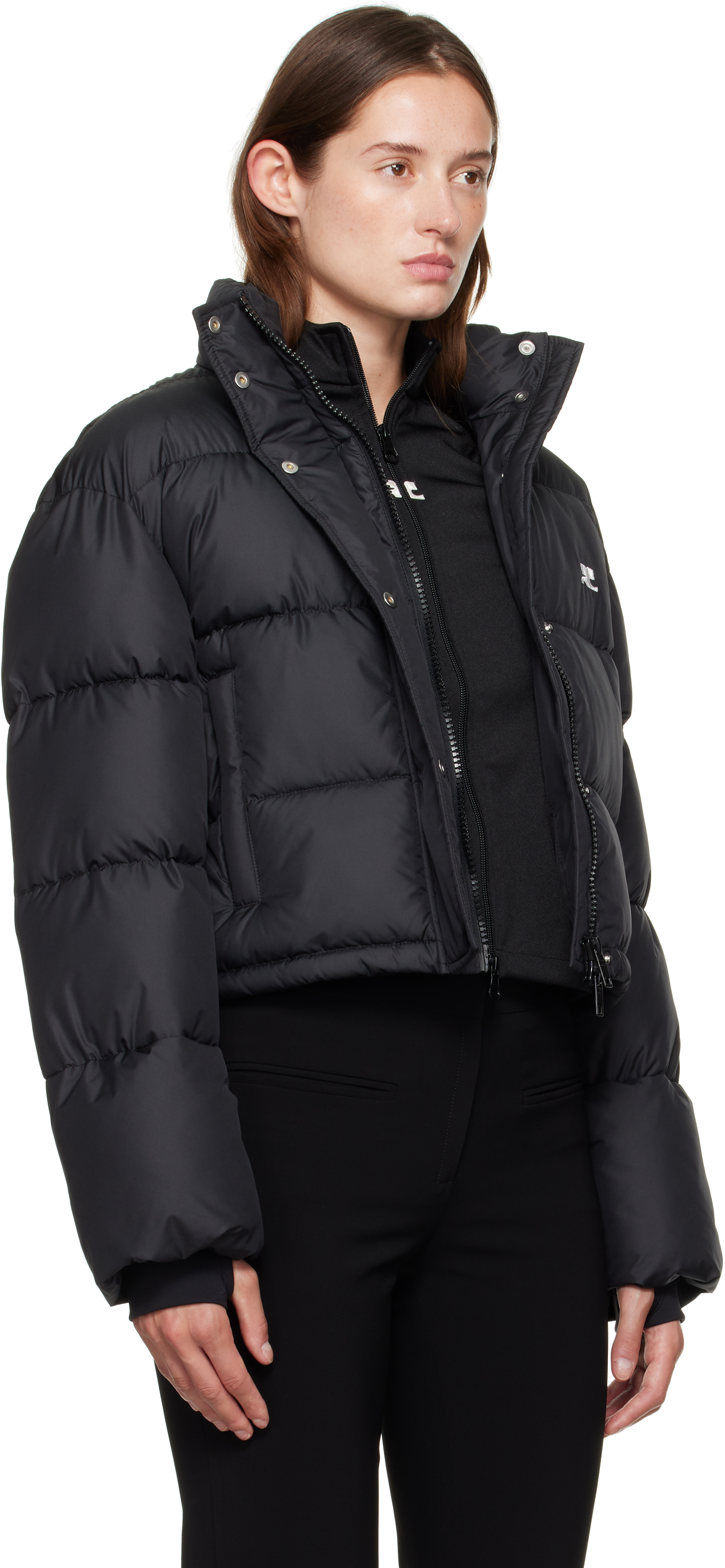 Courrèges Black Cropped Puffer Jacket In Black